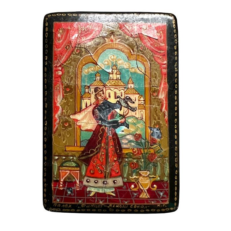 Agra Small Lacquered Painted Box with Russian Tzar Scene on Lid - Signed For Sale