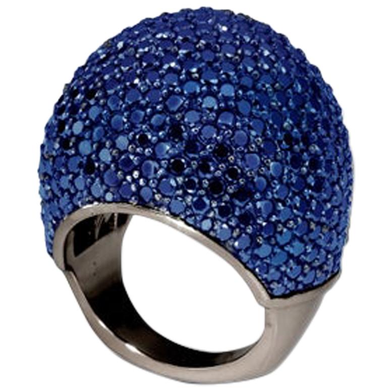 Small Lady Jane Dome Ring with Blue Sapphires For Sale