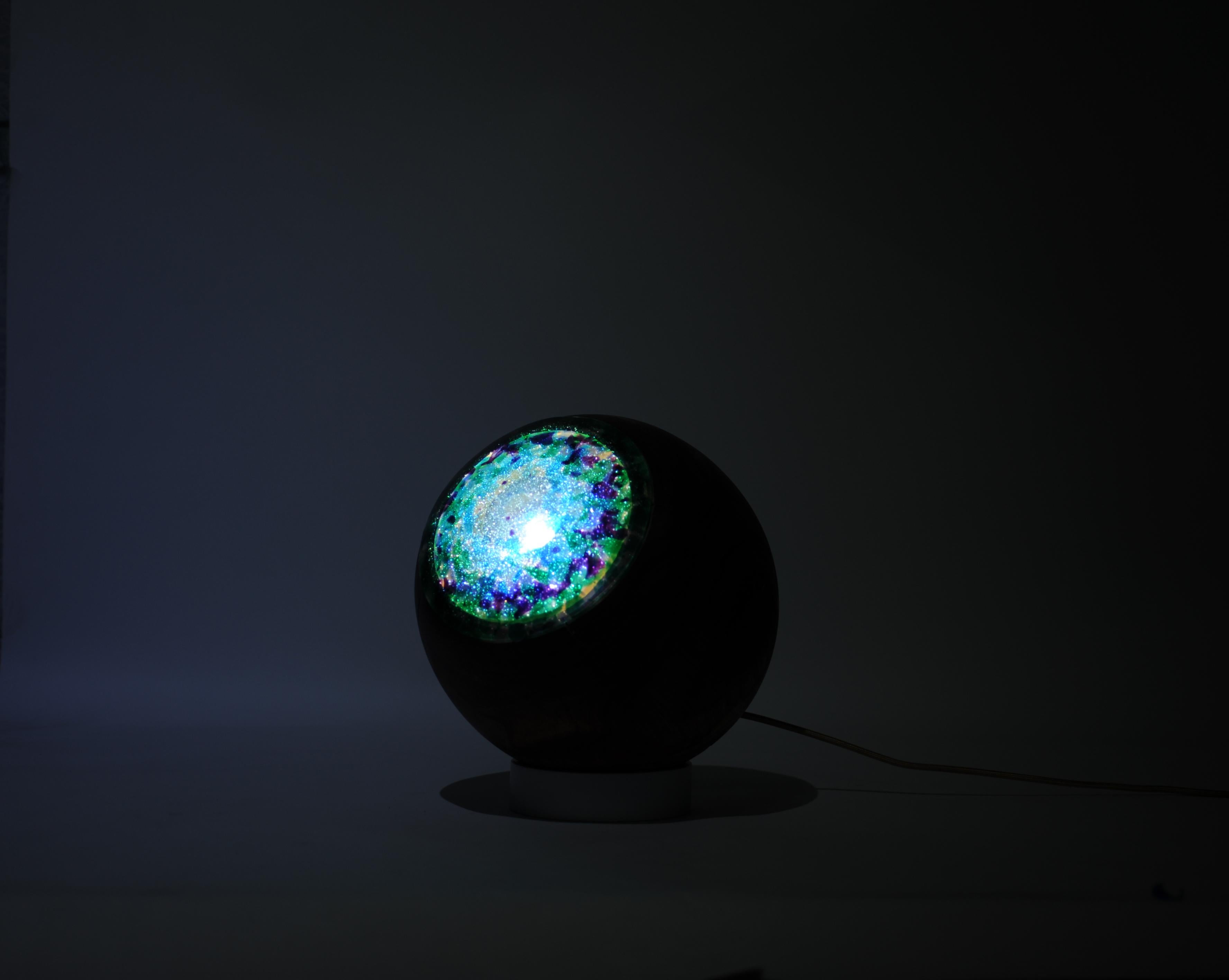 Contemporary Small Lamp Eyeball Colorful Decorative Wood and Cast Glass Light Projection
