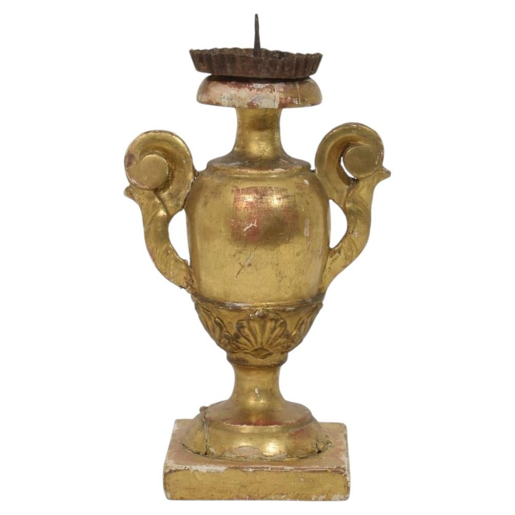 Small Late 18th Century Italian Neoclassical Giltwood Candleholder For Sale