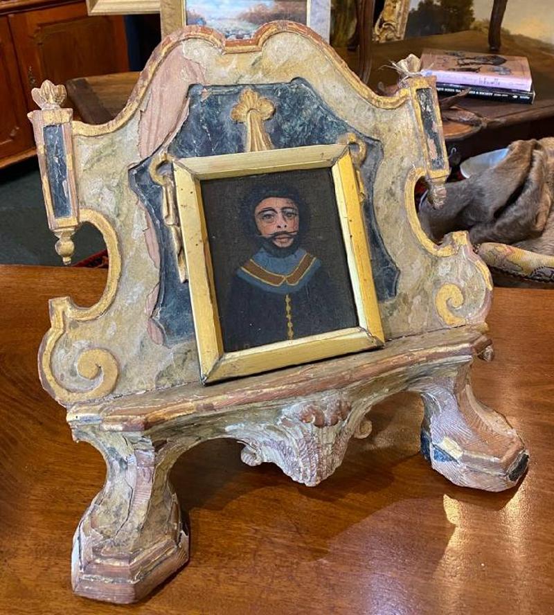 Small Late 18th Century Oil Painting of Greek Orthodox Priest on Board in Frame In Good Condition For Sale In Middleburg, VA