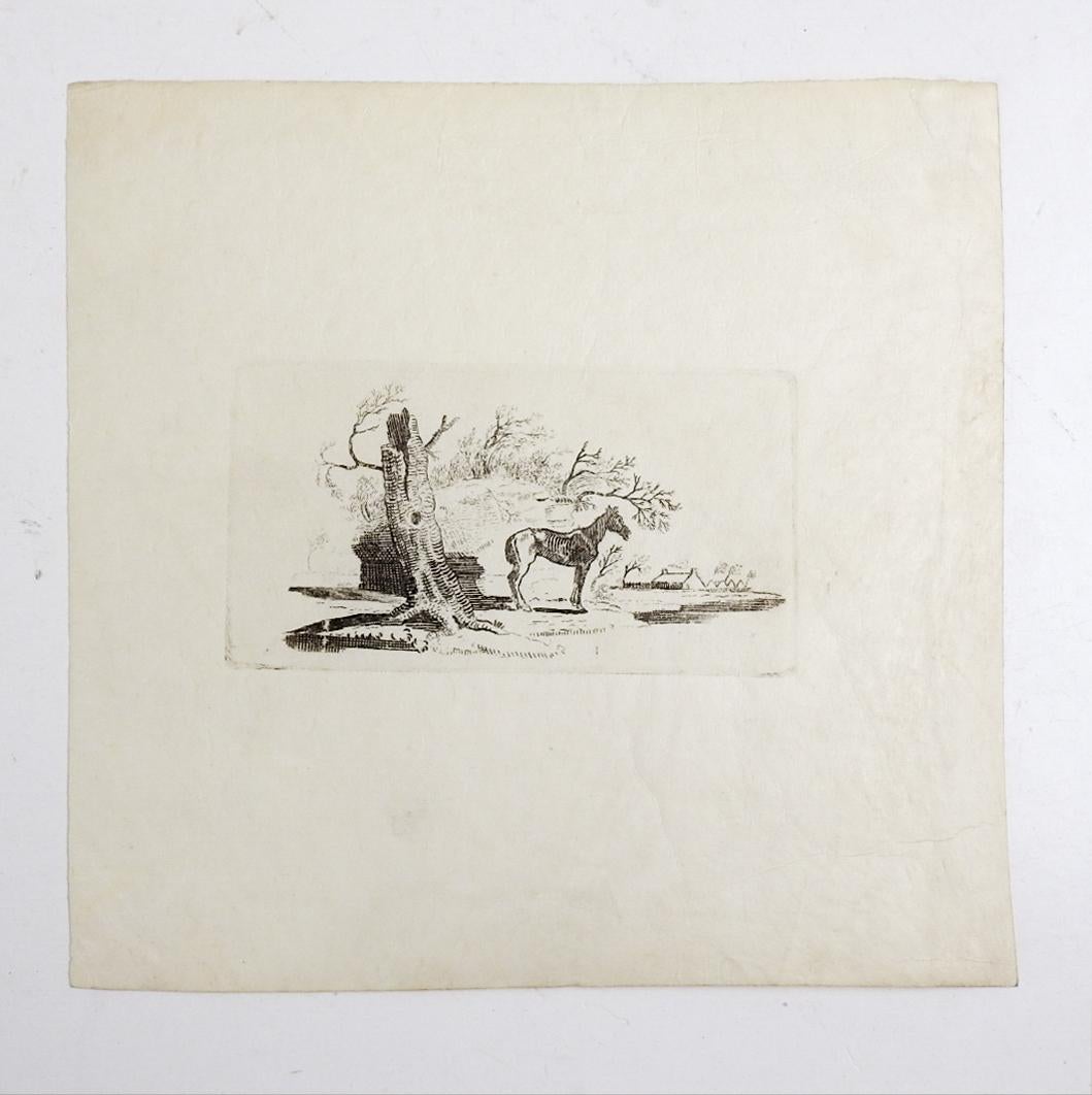 Small woodcut on vellum by Thomas Bewick (1753 - 1828) England.  This early vignette-sized print which his last work titled Waiting for Death is based upon and designed as a plea against the cruel treatment of horses.  Unframed, image size 3.5
