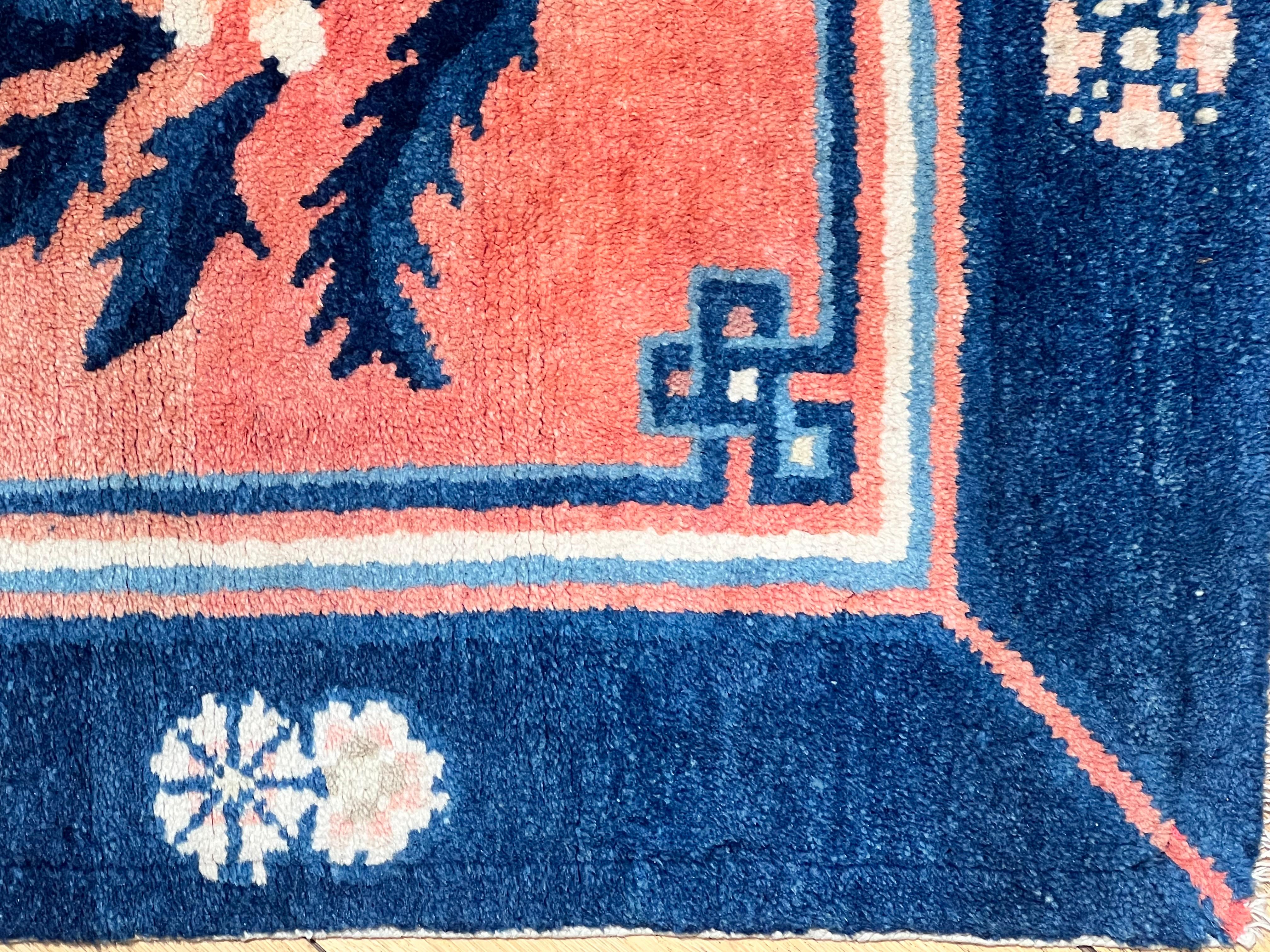 In the vast range of Chinese carpets, all Chinese civilization is represented and in the elements that make up the design, all Chinese philosophy is represented, the religions with Buddhist and Taoist symbols, the various costumes of the Court and