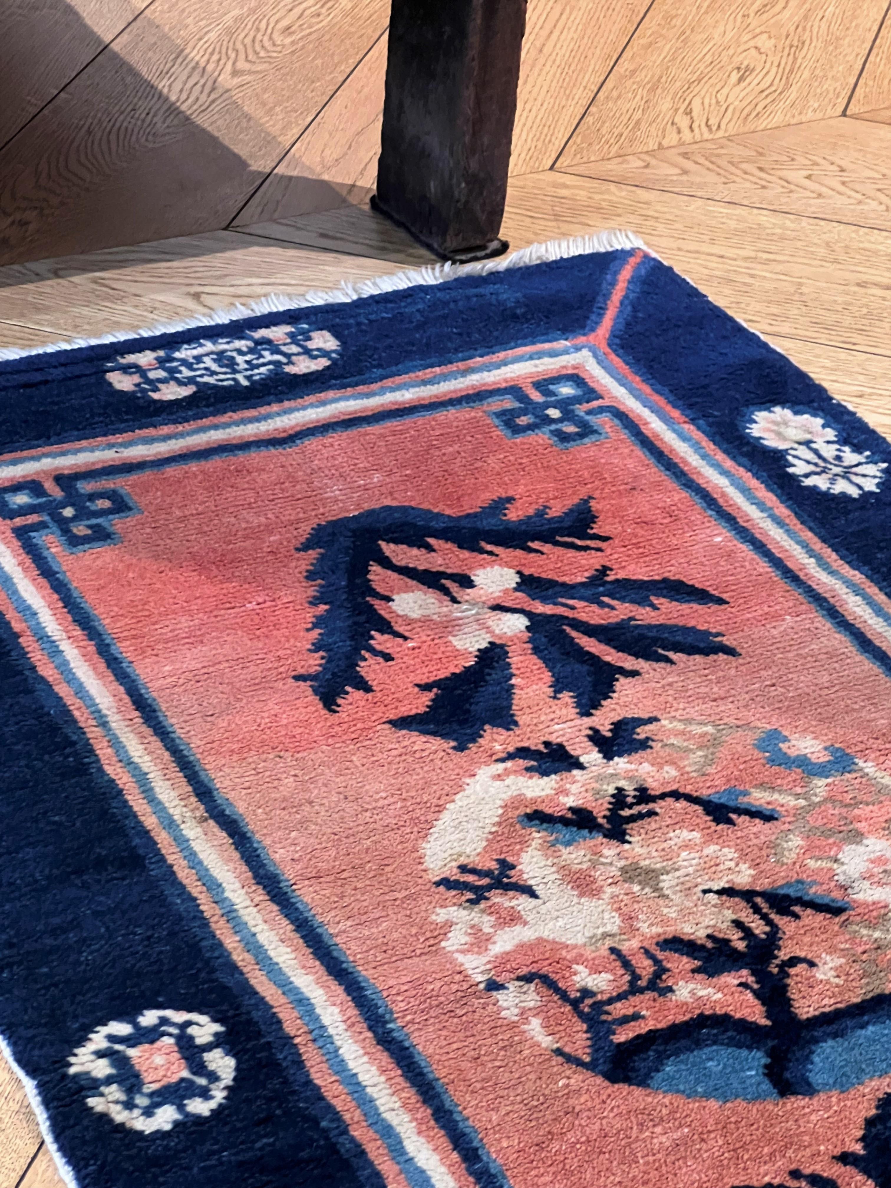 Small Late 19th Century Chinese Carpet with Salmon Pink Ground For Sale 2