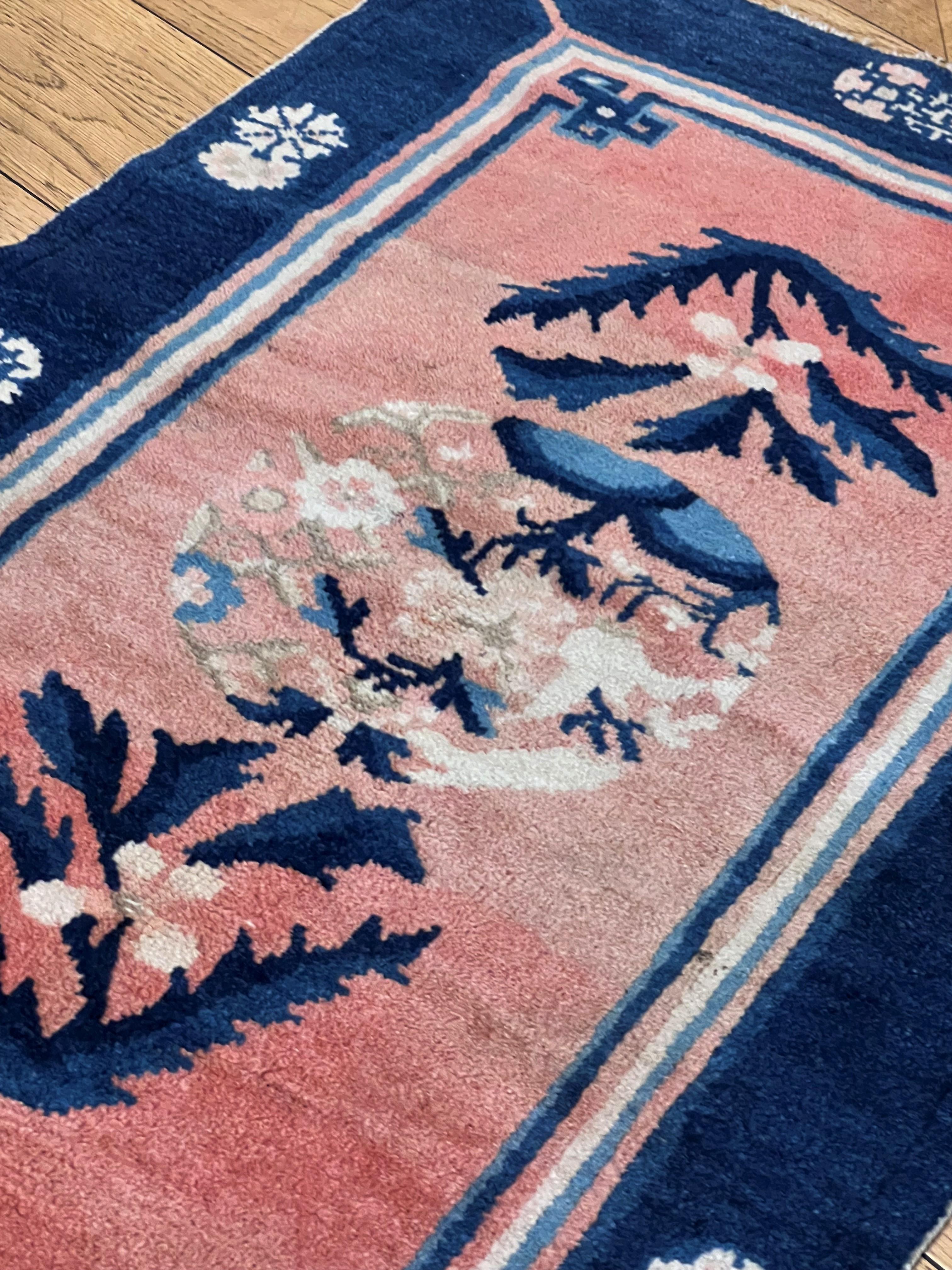 Small Late 19th Century Chinese Carpet with Salmon Pink Ground For Sale 3