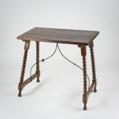 Small Late 19th Century Spanish Bobbin Console with Wrought Iron Supports