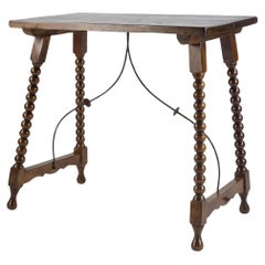 Small Late 19th Century Spanish Bobbin Console with Wrought Iron Supports