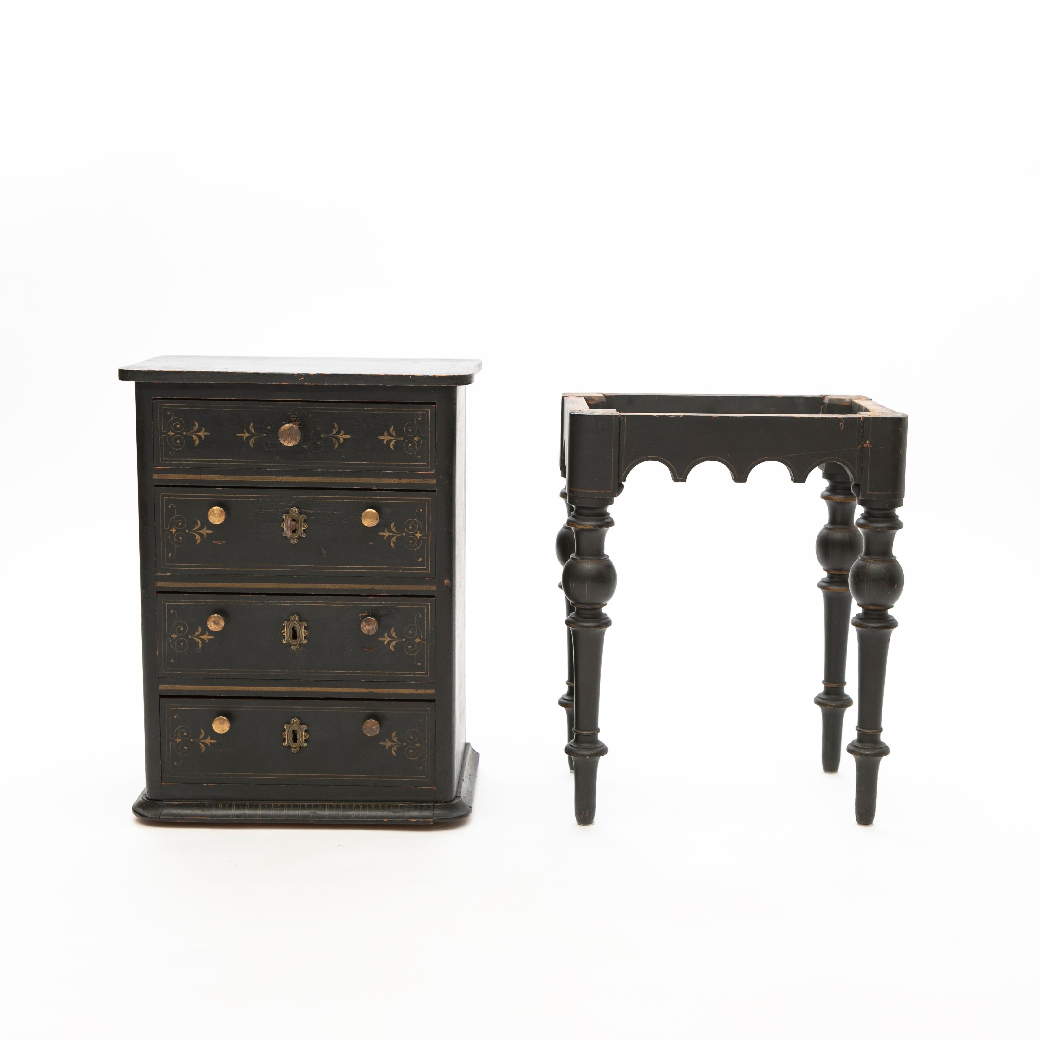 Small Late Empire Black Painted Chest of Drawers For Sale 6