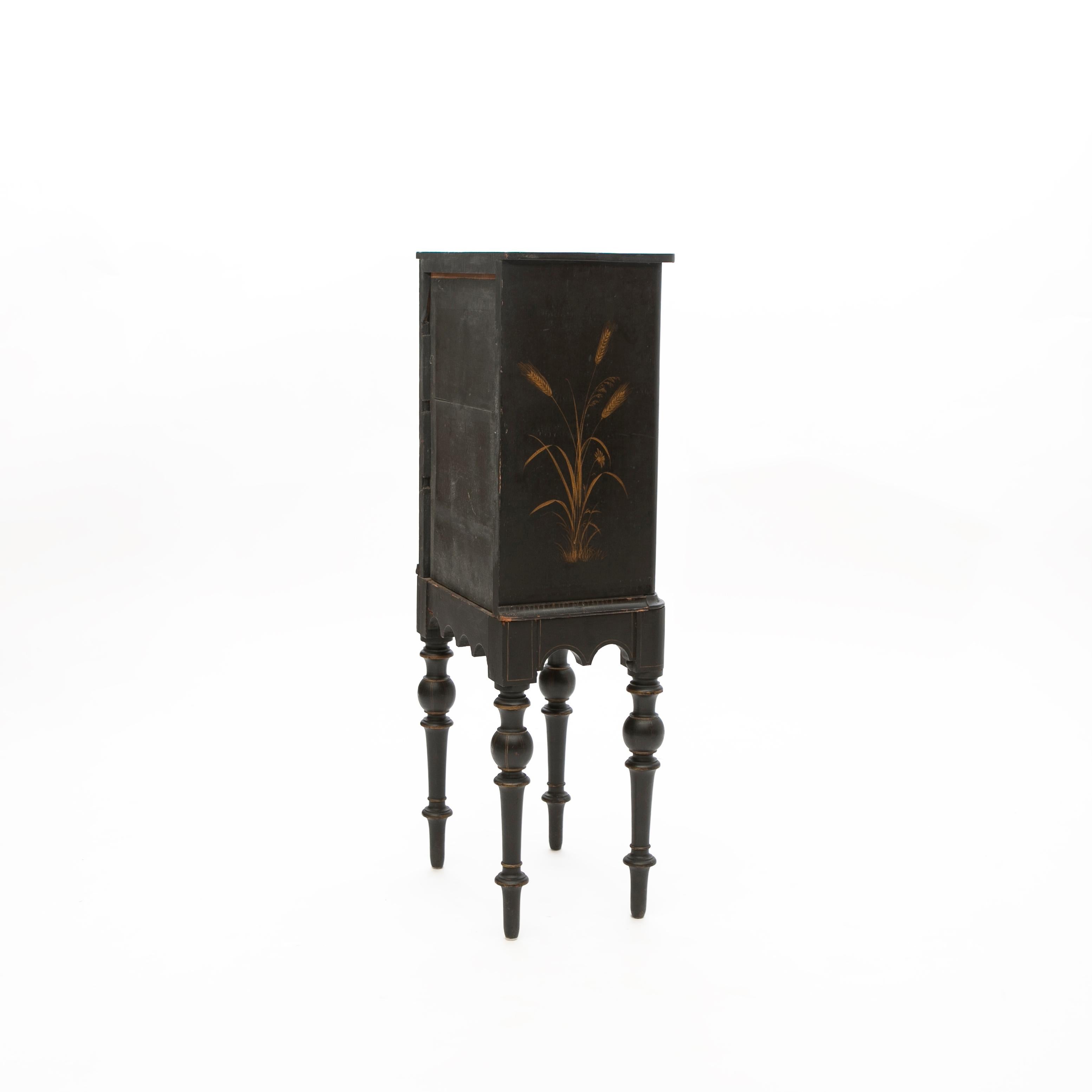 European Small Late Empire Black Painted Chest of Drawers For Sale