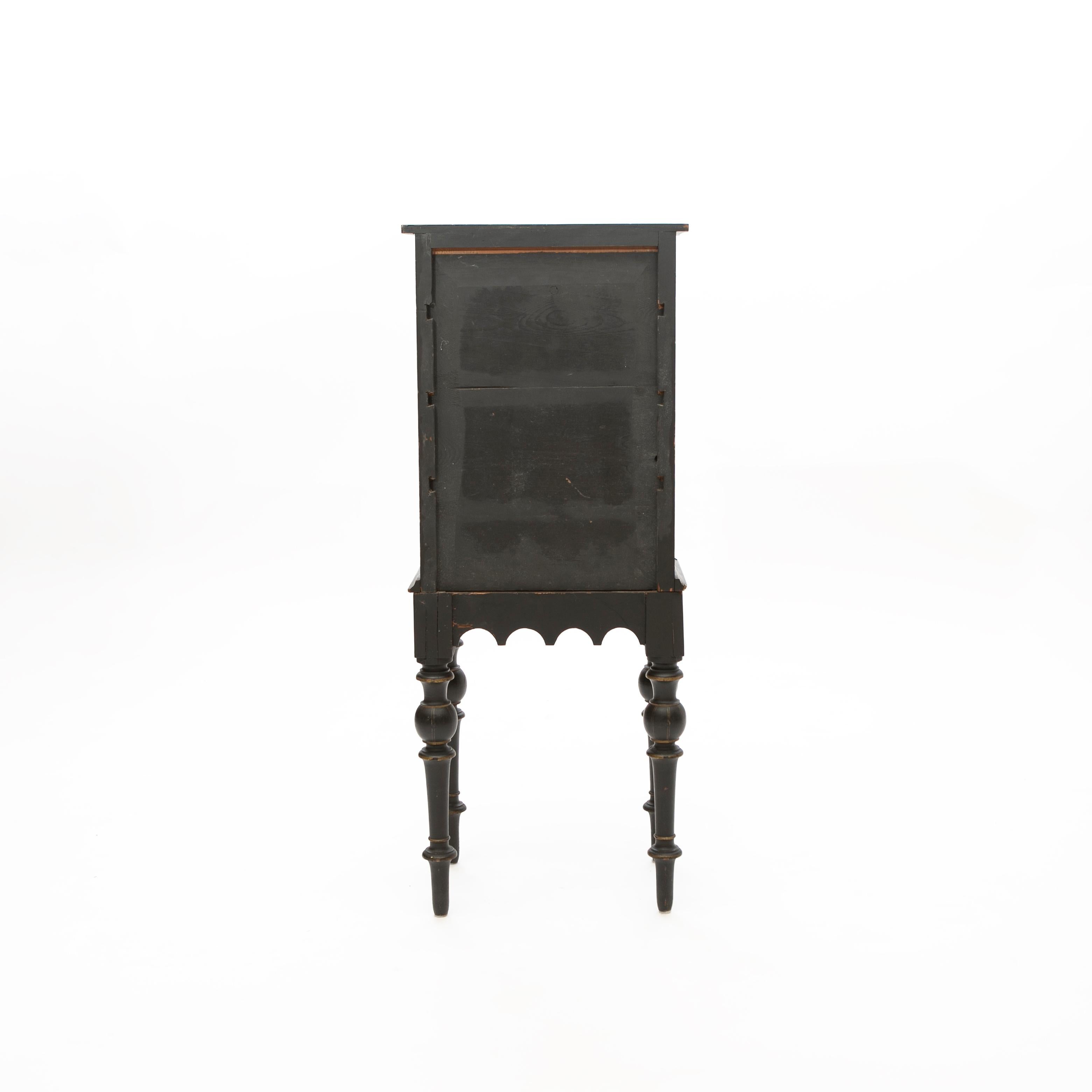 Pine Small Late Empire Black Painted Chest of Drawers For Sale