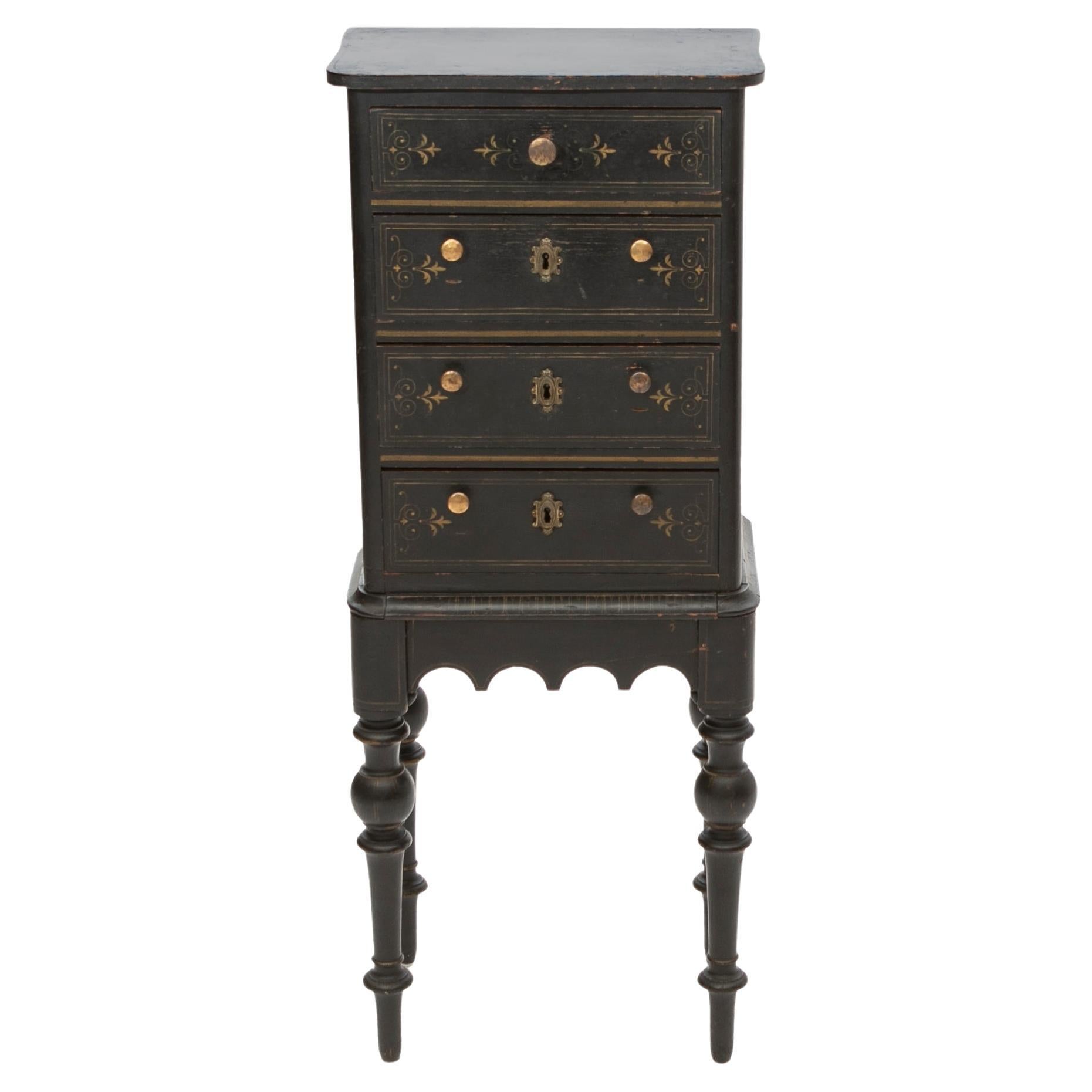 Small Late Empire Black Painted Chest of Drawers For Sale