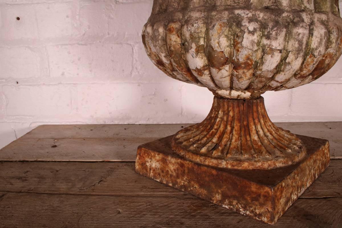 English Small Late Victorian Cast Iron Urn in Original Paint