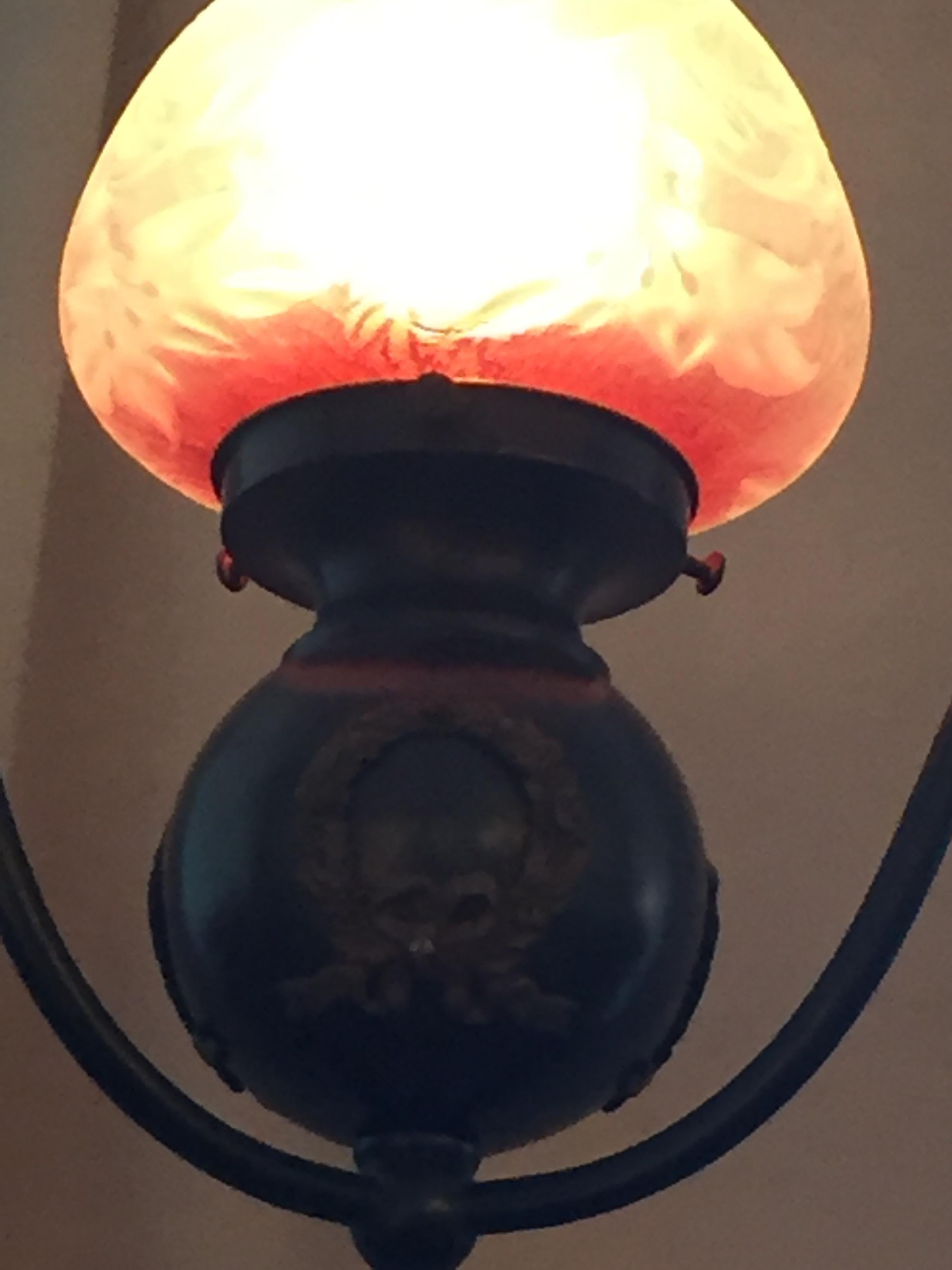 American Small Late Victorian Pendant with Etched Glass Shade, circa 1900