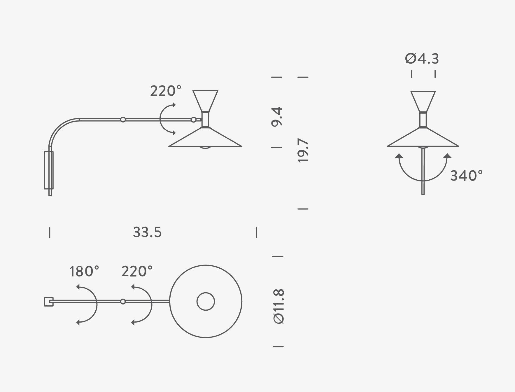 Petite lampe murale Le Corbusier « Lampe De Marseille Mini » pour Nemo en gris Neuf - En vente à Glendale, CA