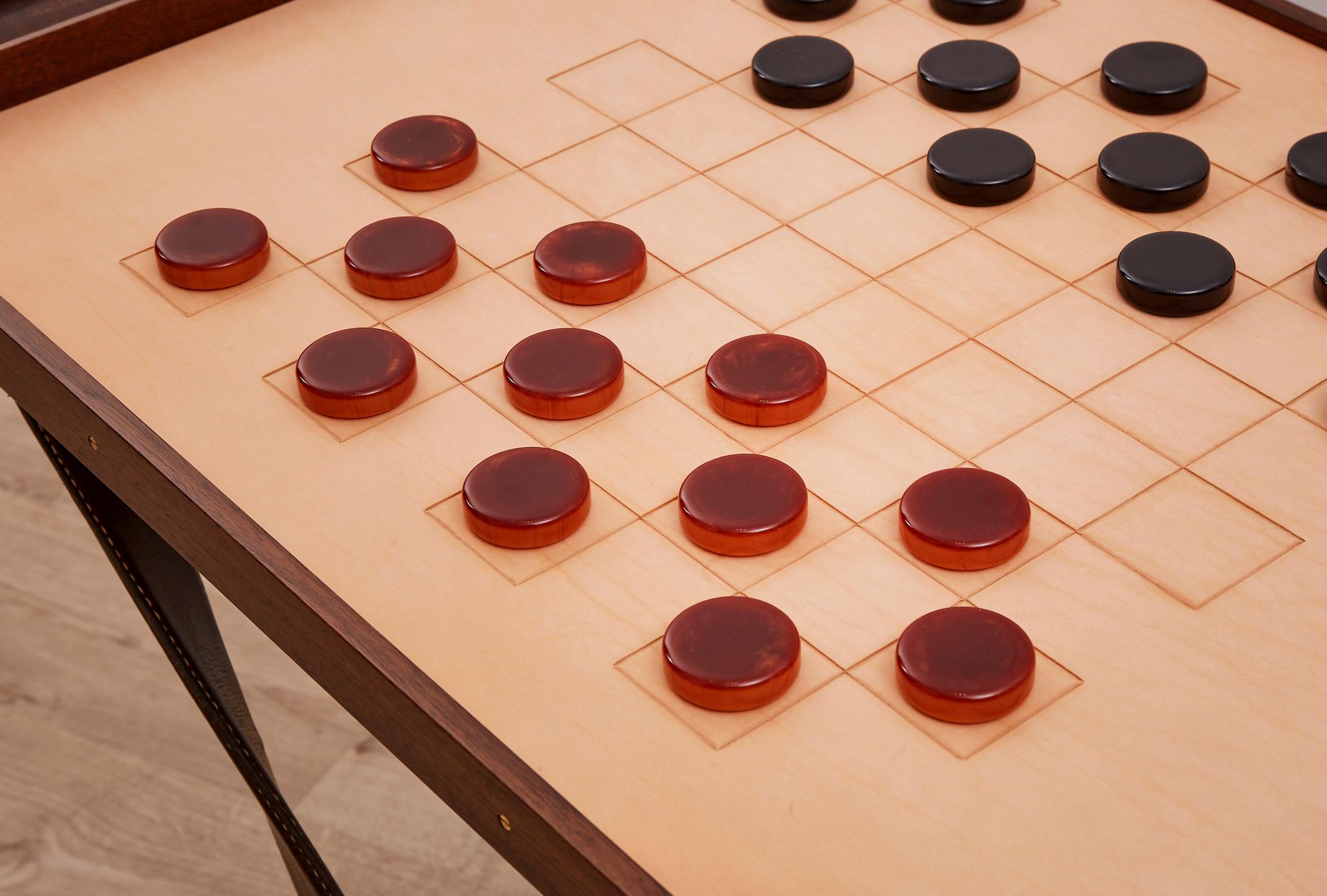 Small Leather and Walnut Reversible Games Table For Sale 1