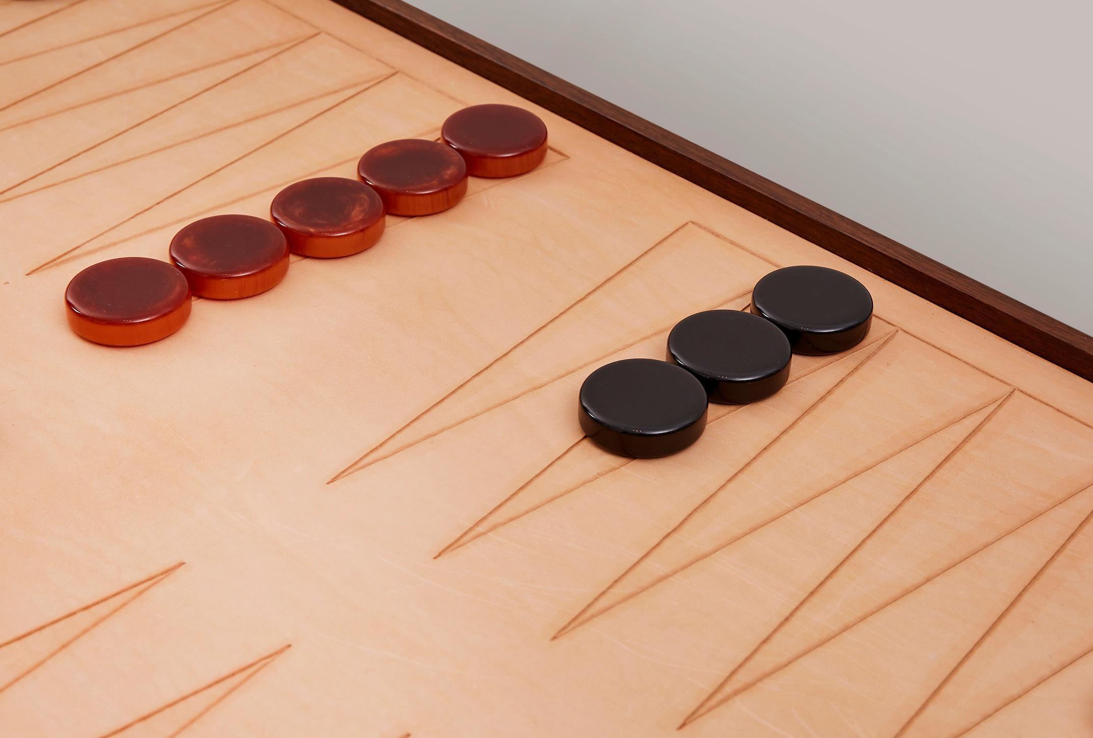 Small Leather and Walnut Reversible Games Table For Sale 2