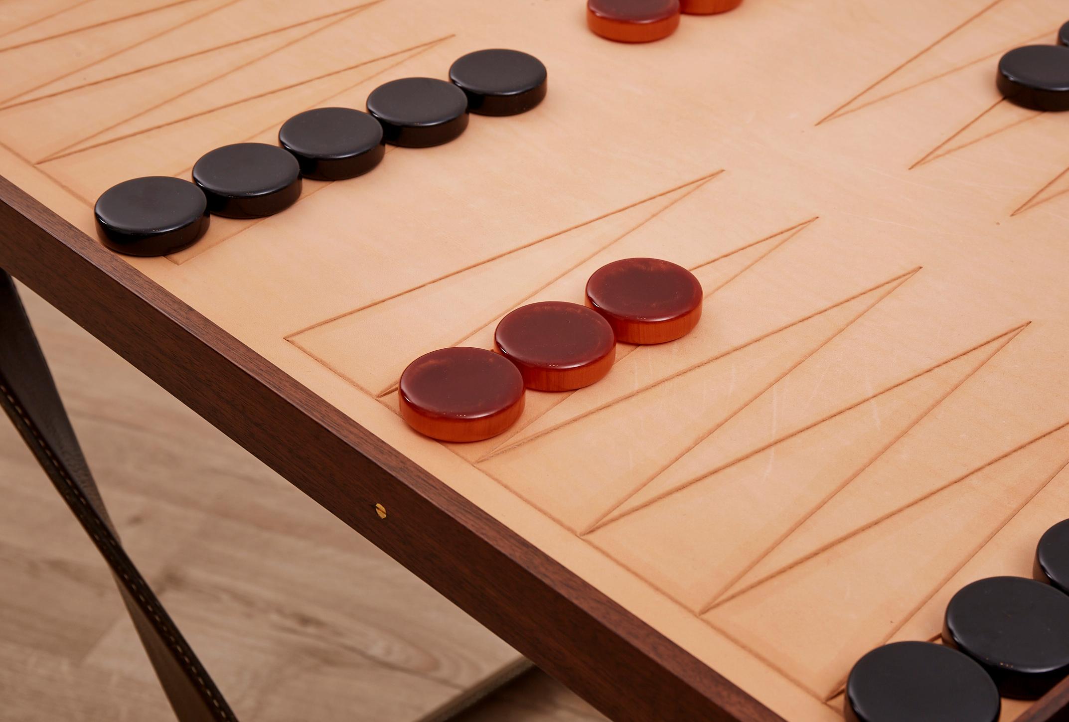 Small Leather and Walnut Reversible Games Table For Sale 3