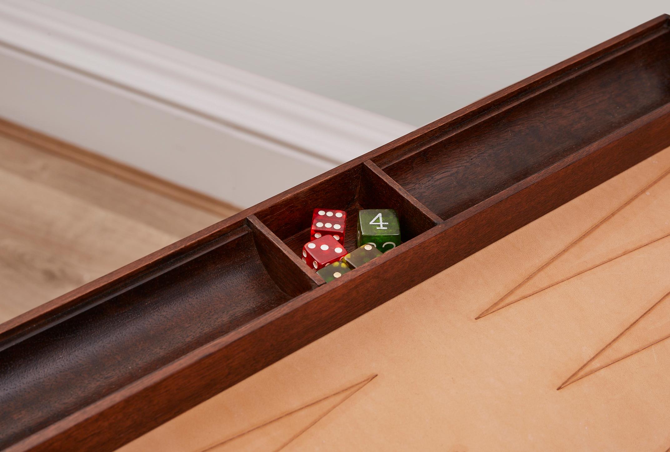 Small Leather and Walnut Reversible Games Table For Sale 5