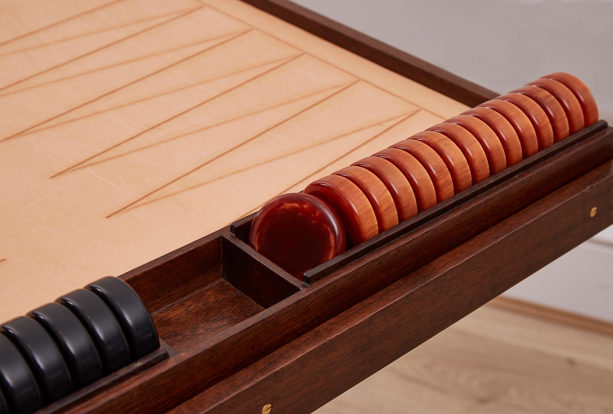 Small Leather and Walnut Reversible Games Table For Sale 6