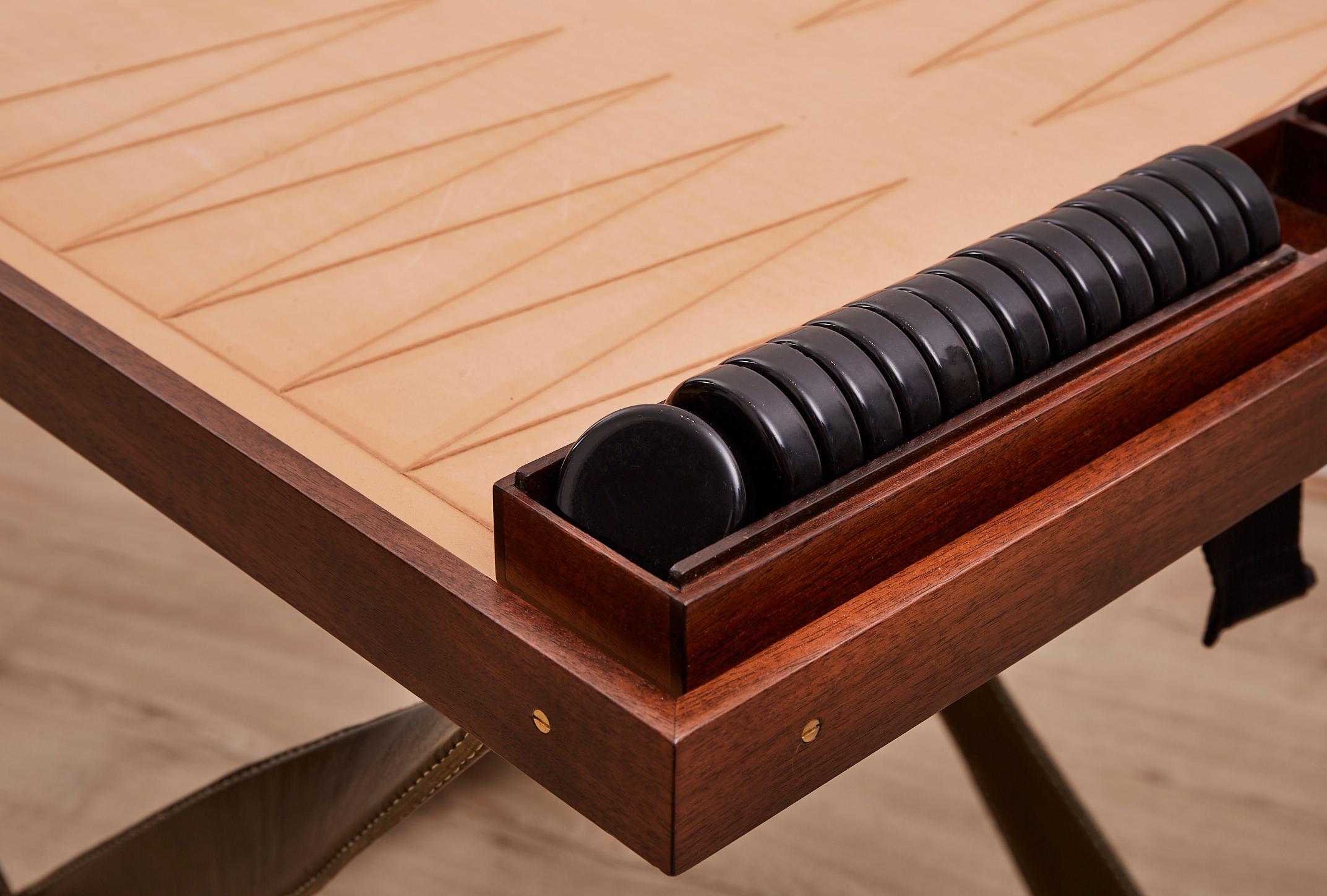 Small Leather and Walnut Reversible Games Table For Sale 7