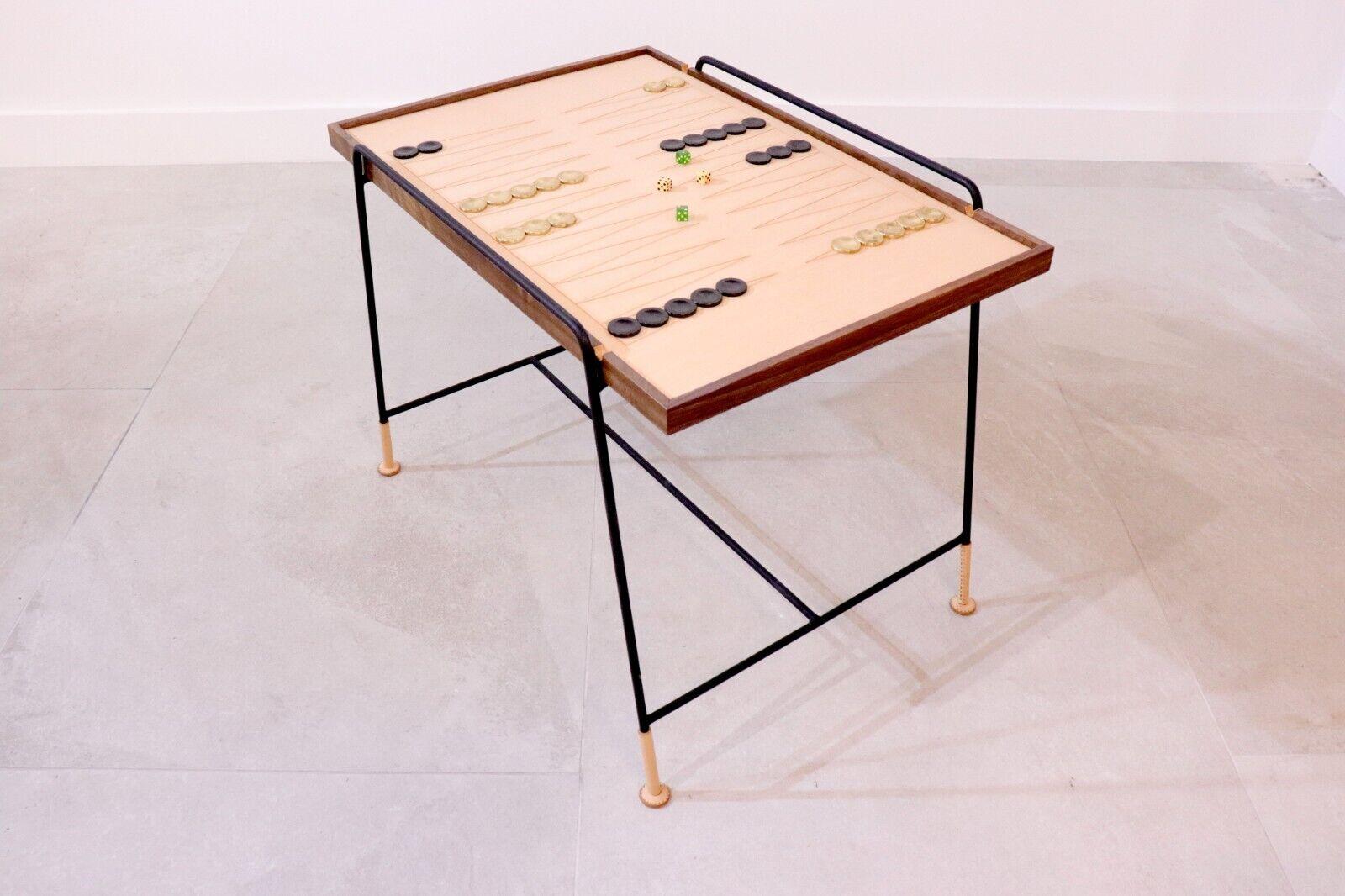 European Small Leather and Walnut Reversible Games Table For Sale