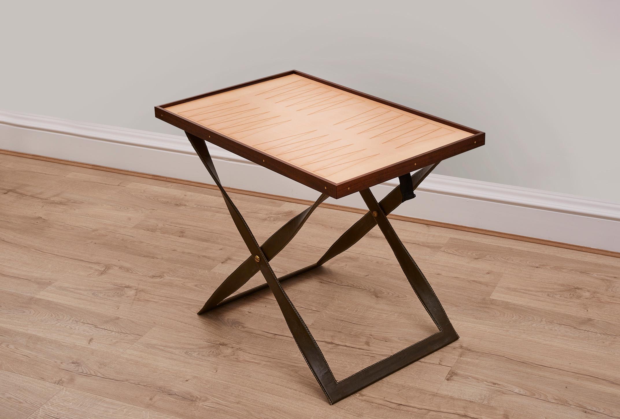 British Small Leather and Walnut Reversible Games Table For Sale