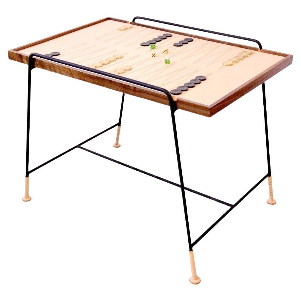 Small Leather and Walnut Reversible Games Table For Sale