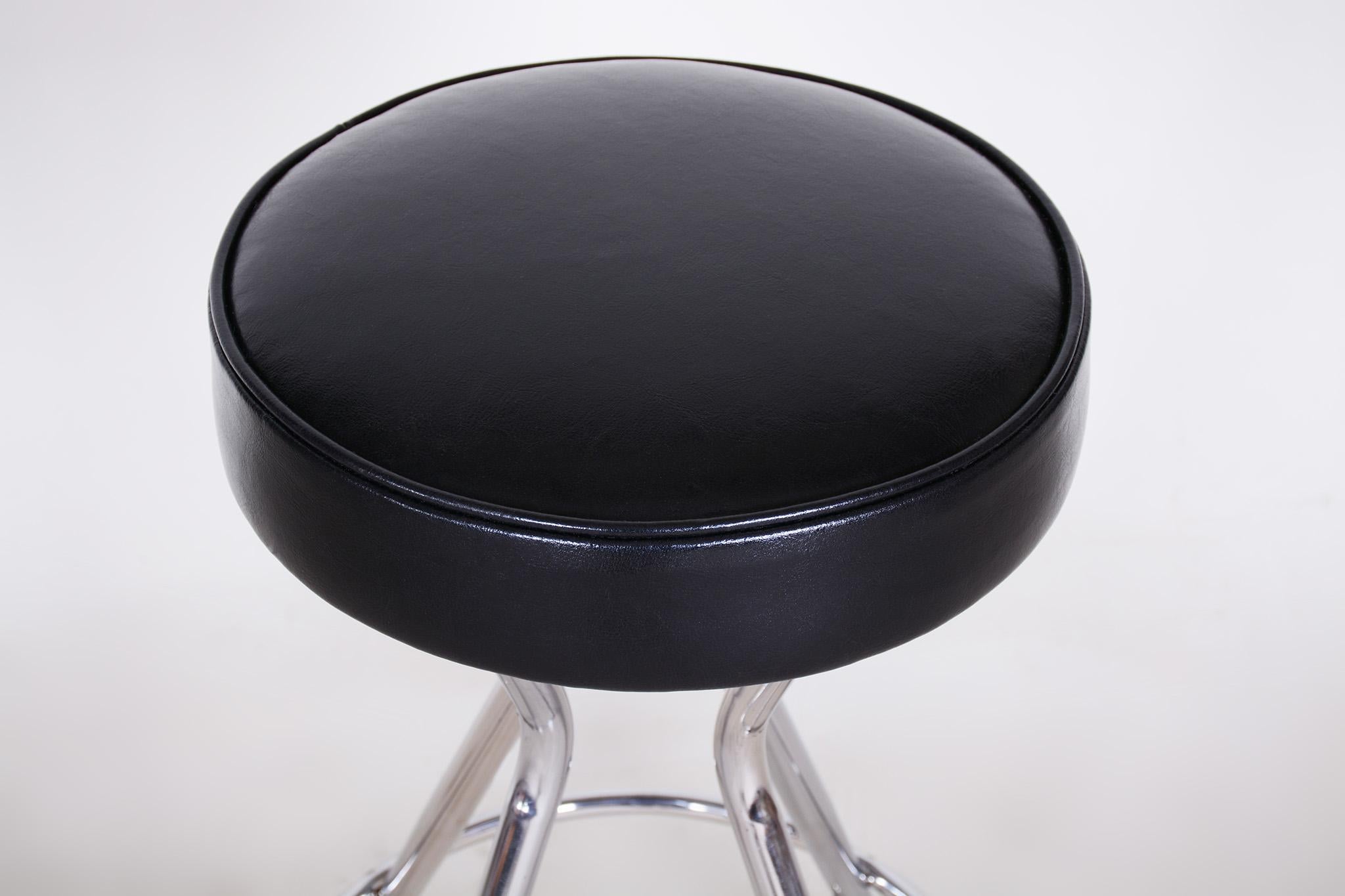 Small Leather Black Barstool, Made in the 1930s In Good Condition For Sale In Horomerice, CZ