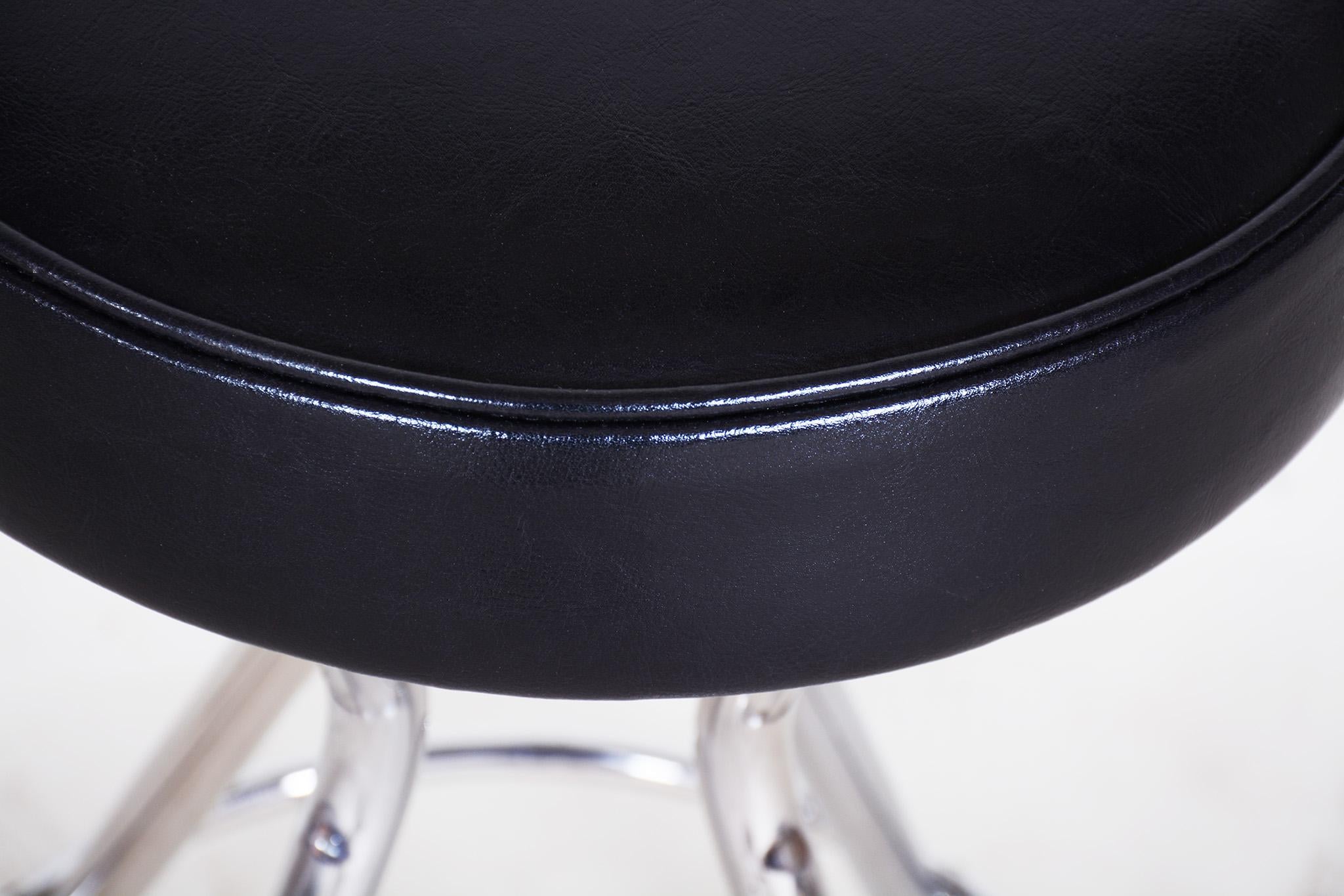 Mid-20th Century Small Leather Black Barstool, Made in the 1930s For Sale