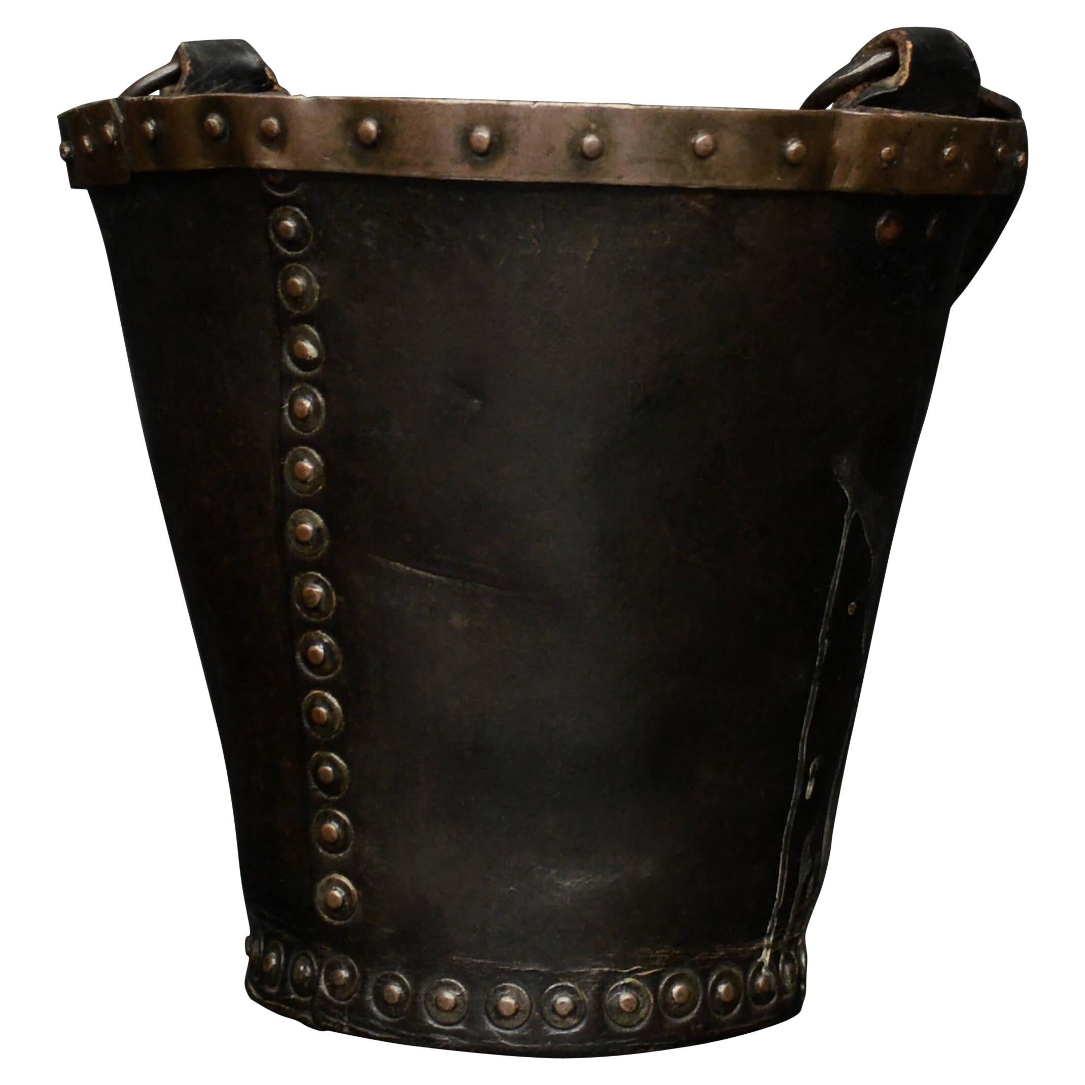 Small Leather Coal Bucket For Sale
