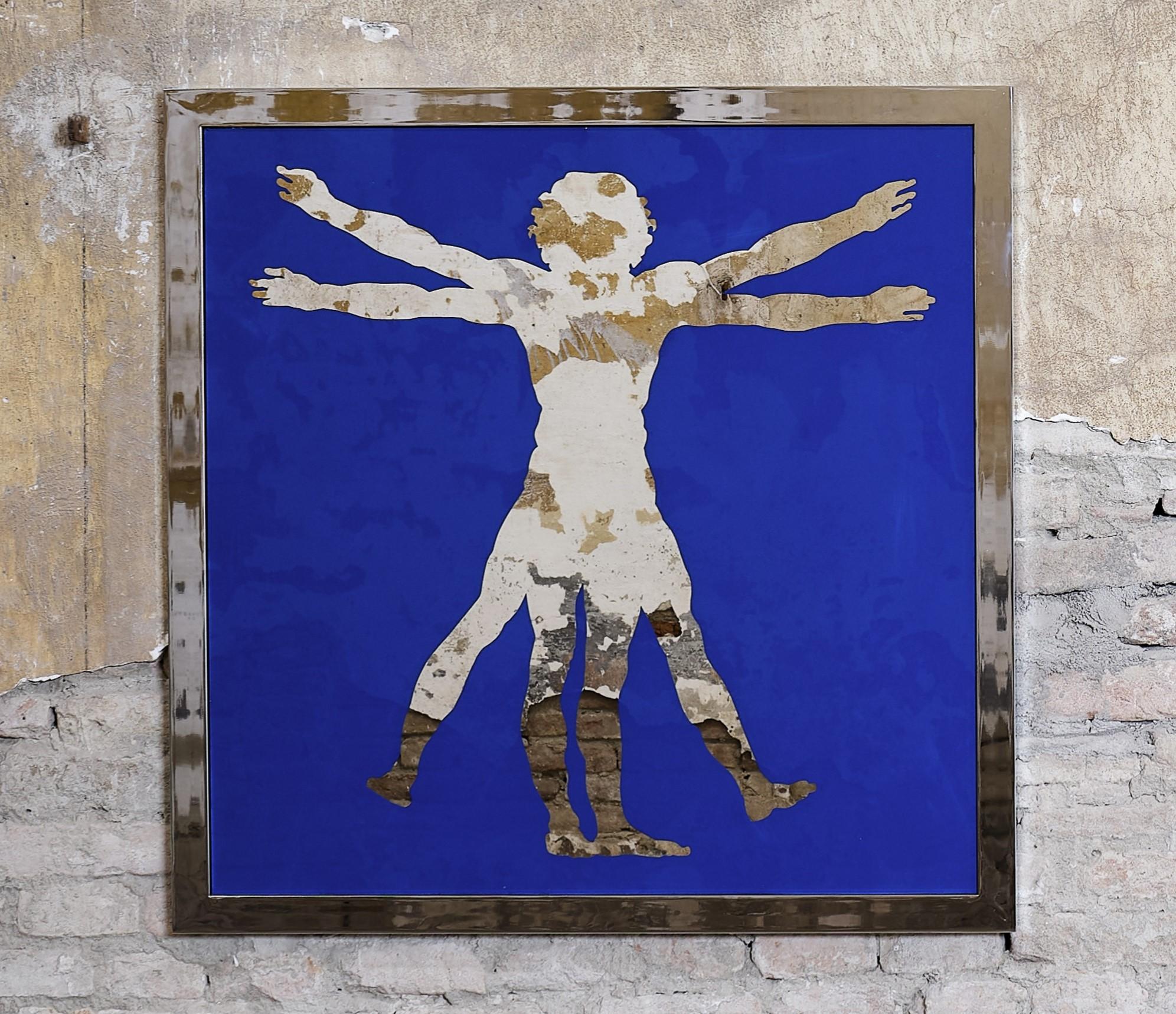 Small Leonardo Da Vinci, The Vitruvian Man, Icon Wall Decoration by Davide Medri
Dimensions: D 10 x W 88 x H 88 cm.
Materials: Golden mirror, metal structure.
Available in different colors and sizes.

Davide Medri was born in Cesena on August 7th