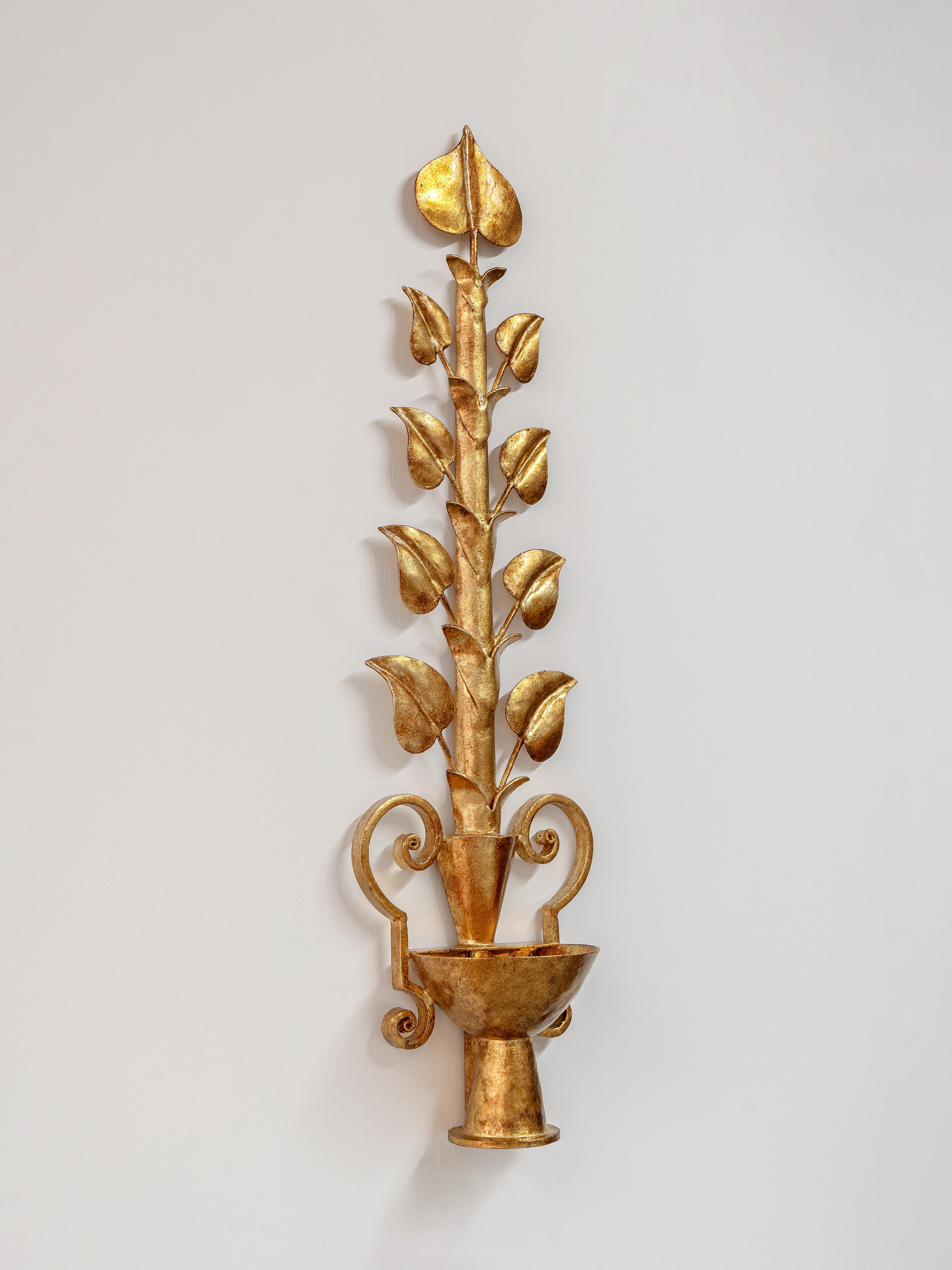 Mid-Century Modern Small Liane Wall Sconce in Antique Gold, by Benediko For Sale