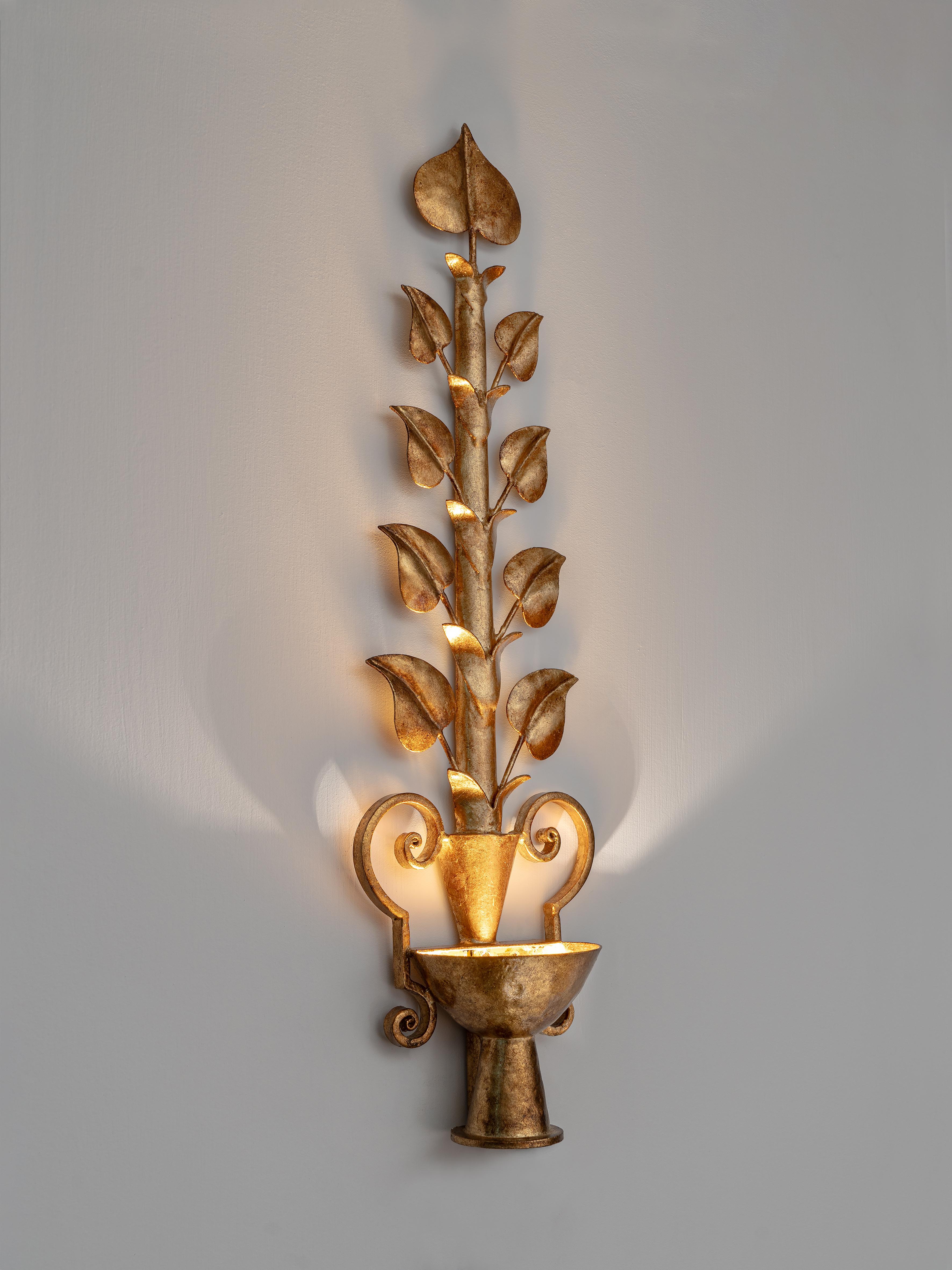 German Small Liane Wall Sconce in Antique Gold, by Benediko For Sale