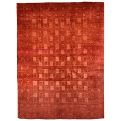 Small Light and Deep Red Checkerboard Contemporary Gabbeh Persian Wool Rug