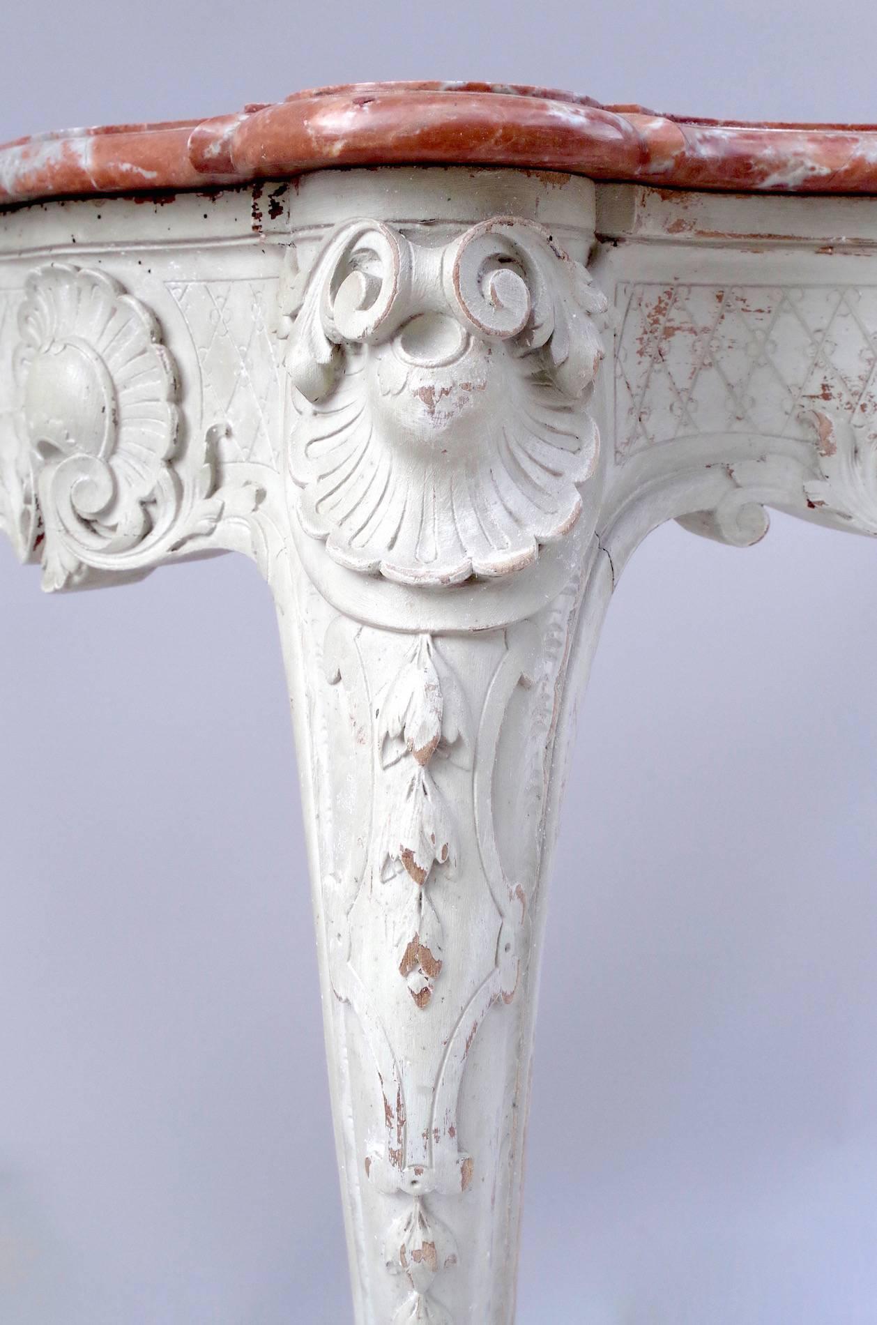 Carved Small Light Grey Lacquered Louis XV Style Console, circa 1900