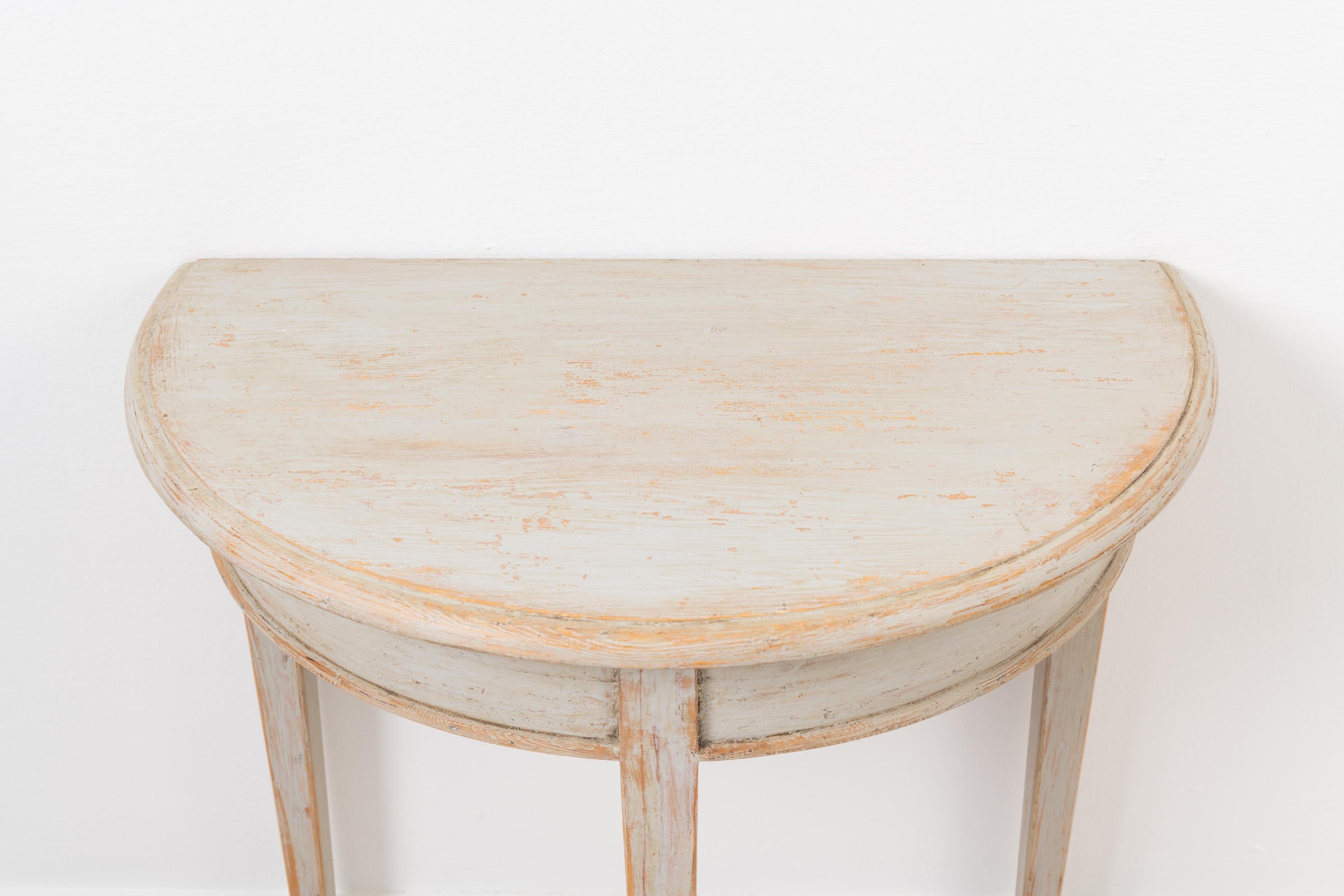 Hand-Crafted Small Light Grey Swedish Demilune Table