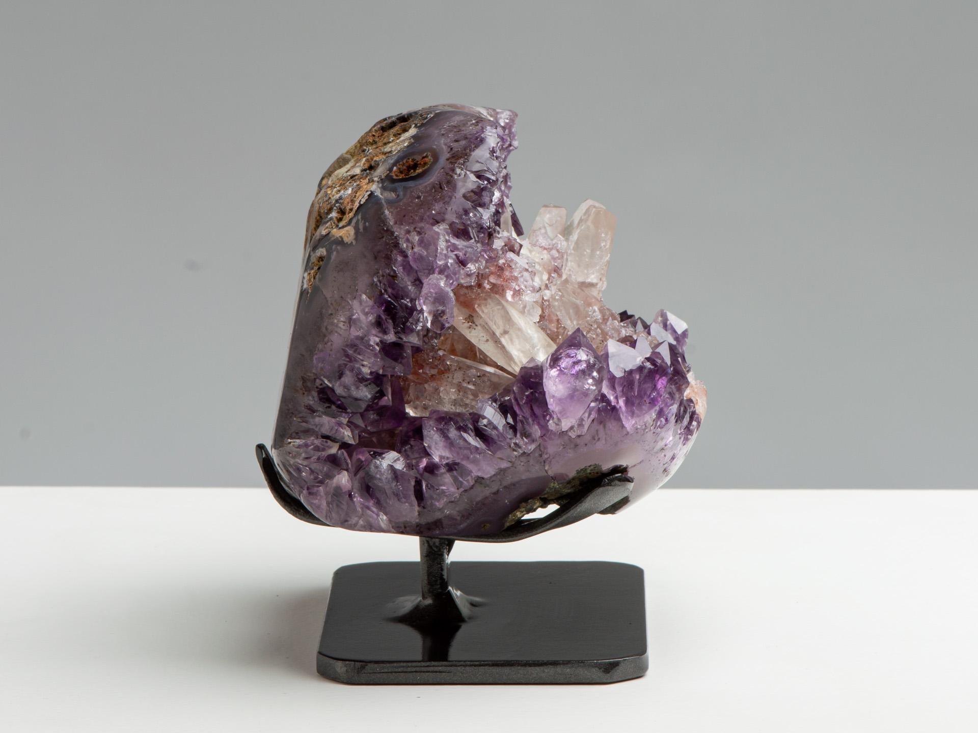 18th Century and Earlier Small Lilac Amethyst Geode with Calcite For Sale