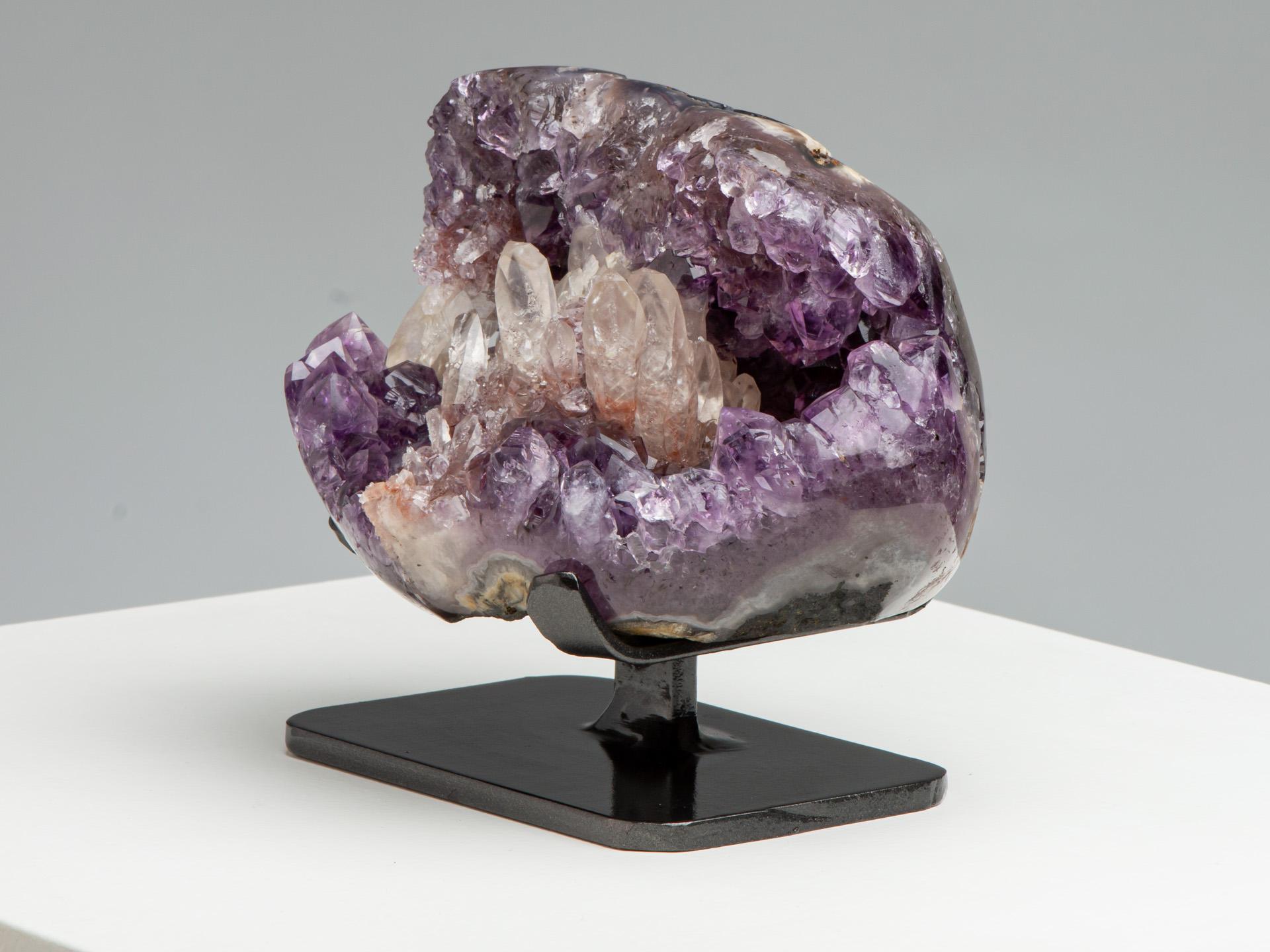Small Lilac Amethyst Geode with Calcite For Sale 1