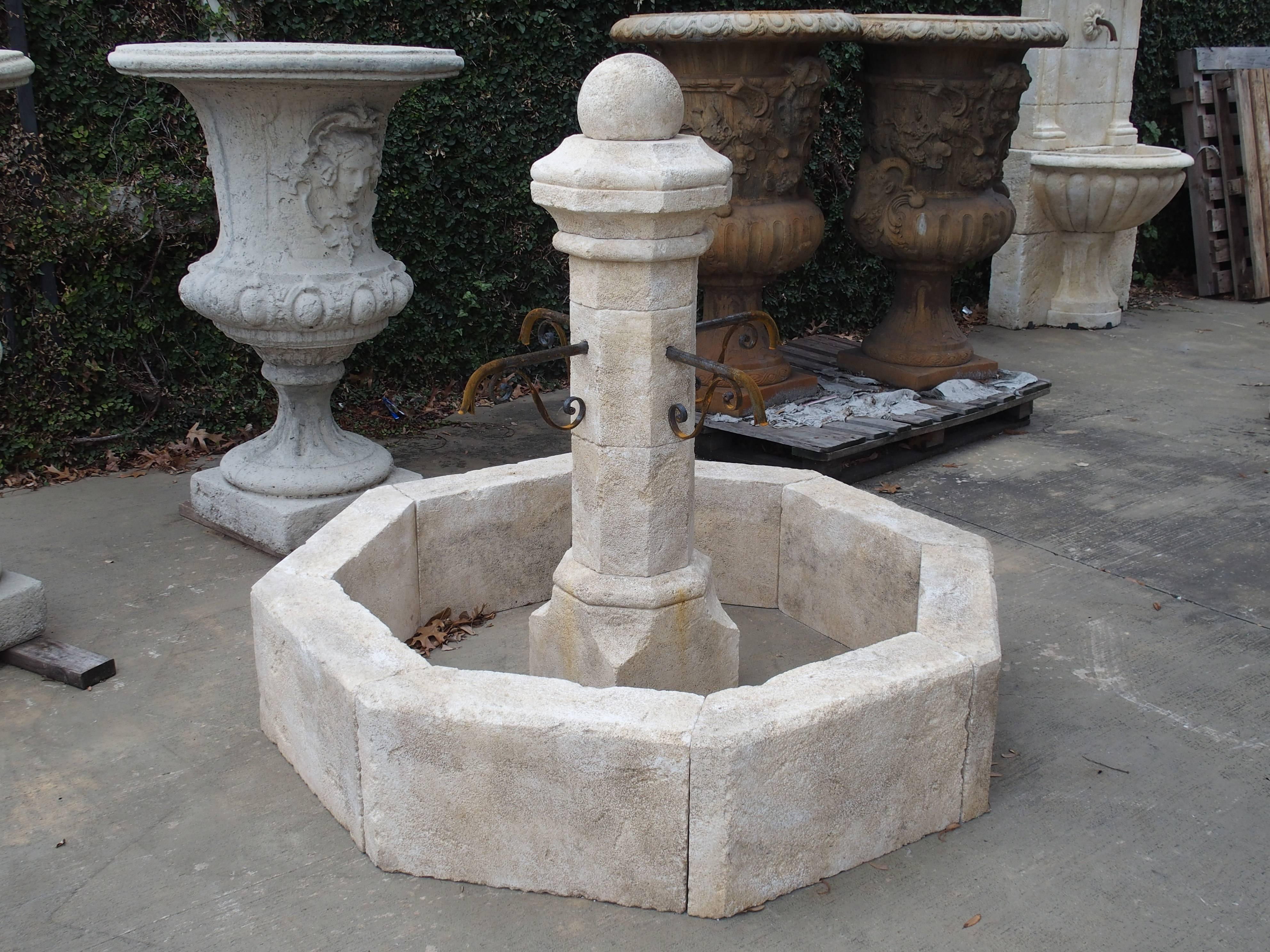 Carved Small Limestone Center Village Fountain from Provence, France