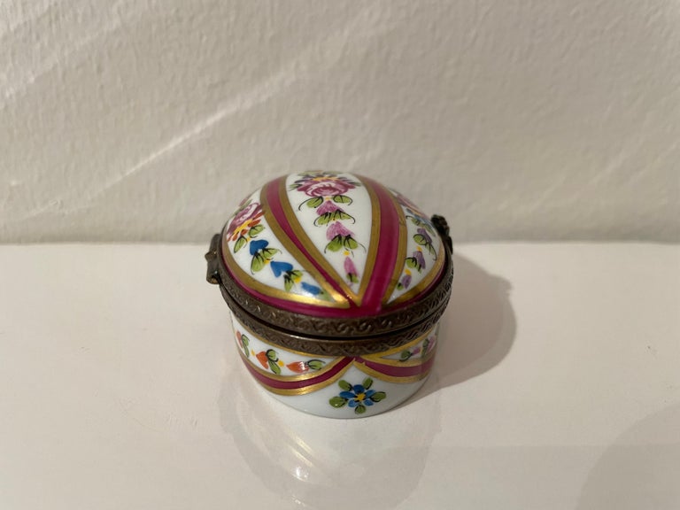 Small Limoge Oval Box with Hand Painted Flowers For Sale at 1stDibs