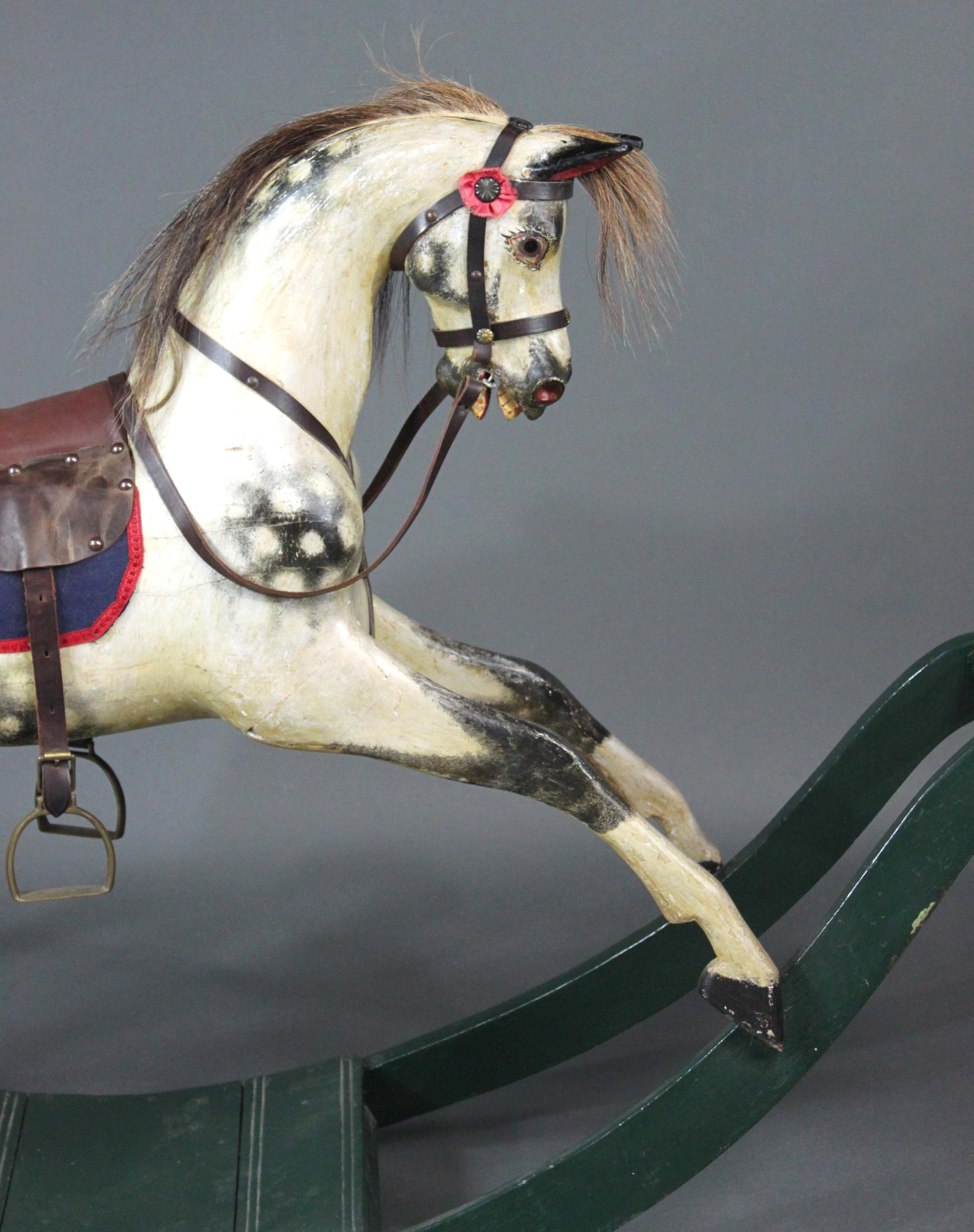 19th Century Small Lines Rocking Horse on Curved Wooden Rockers For Sale