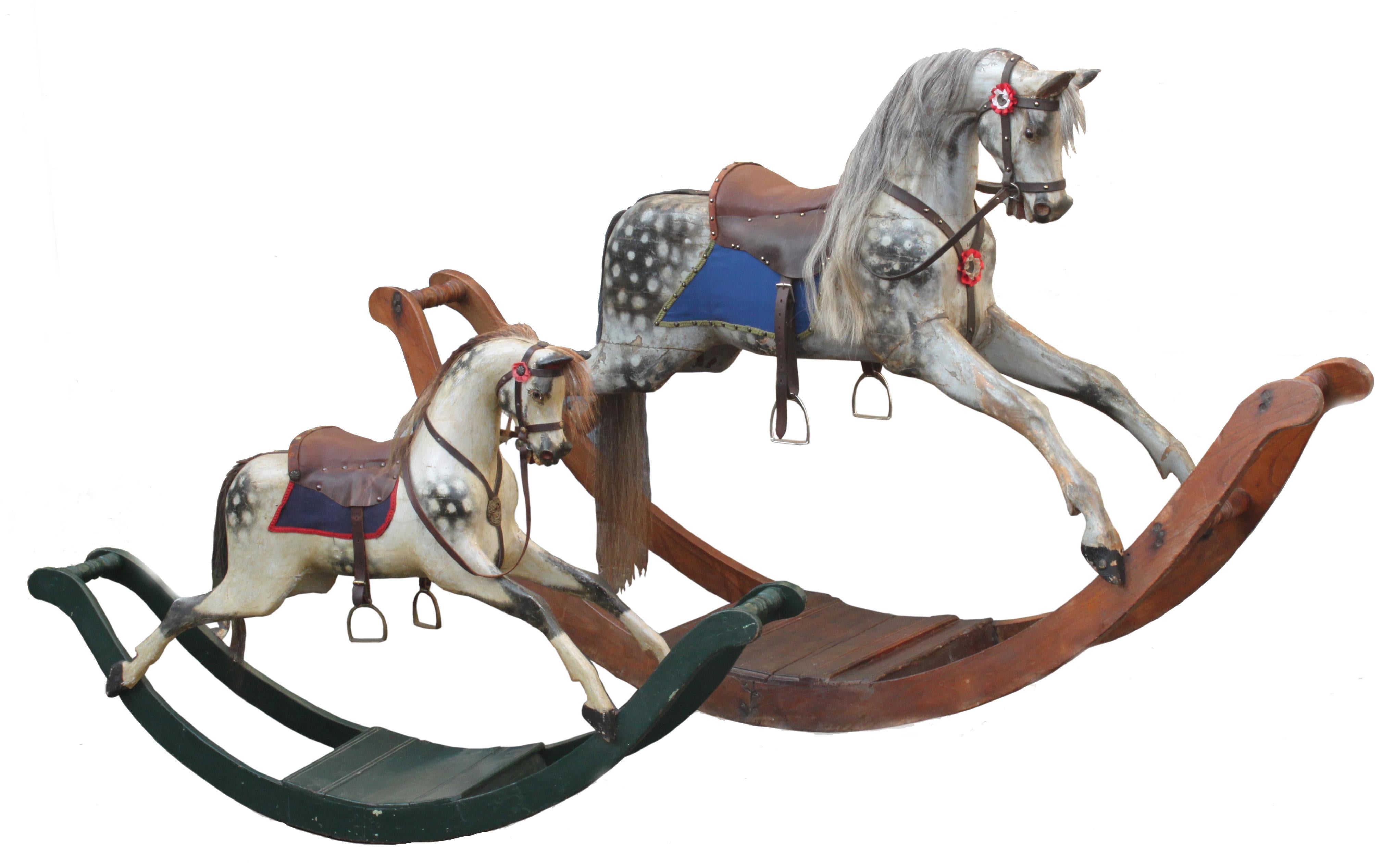 Pine Small Lines Rocking Horse on Curved Wooden Rockers For Sale