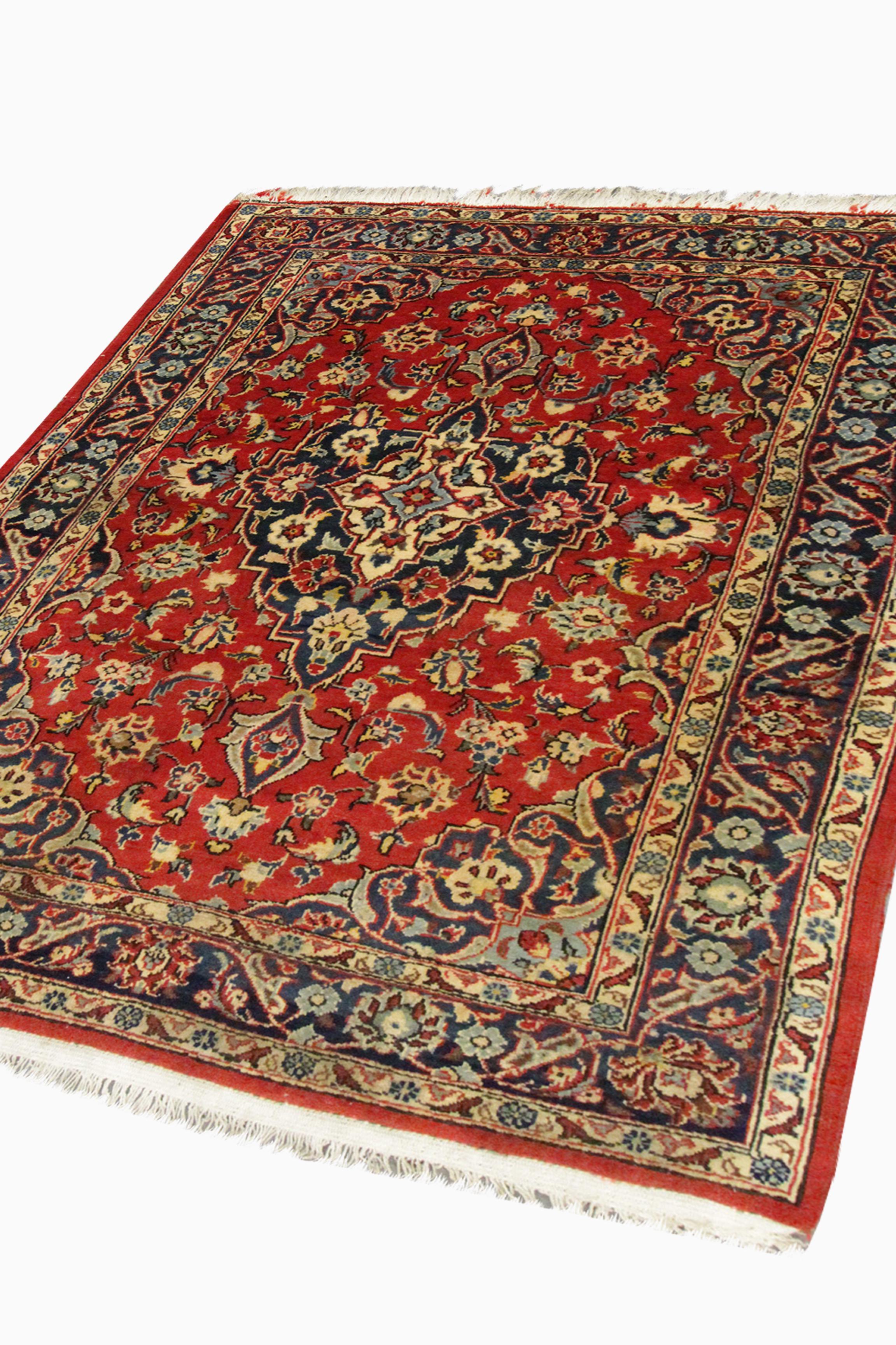 Arts and Crafts Small Living Area Rug Handwoven Red Oriental Wool Carpet Traditional For Sale
