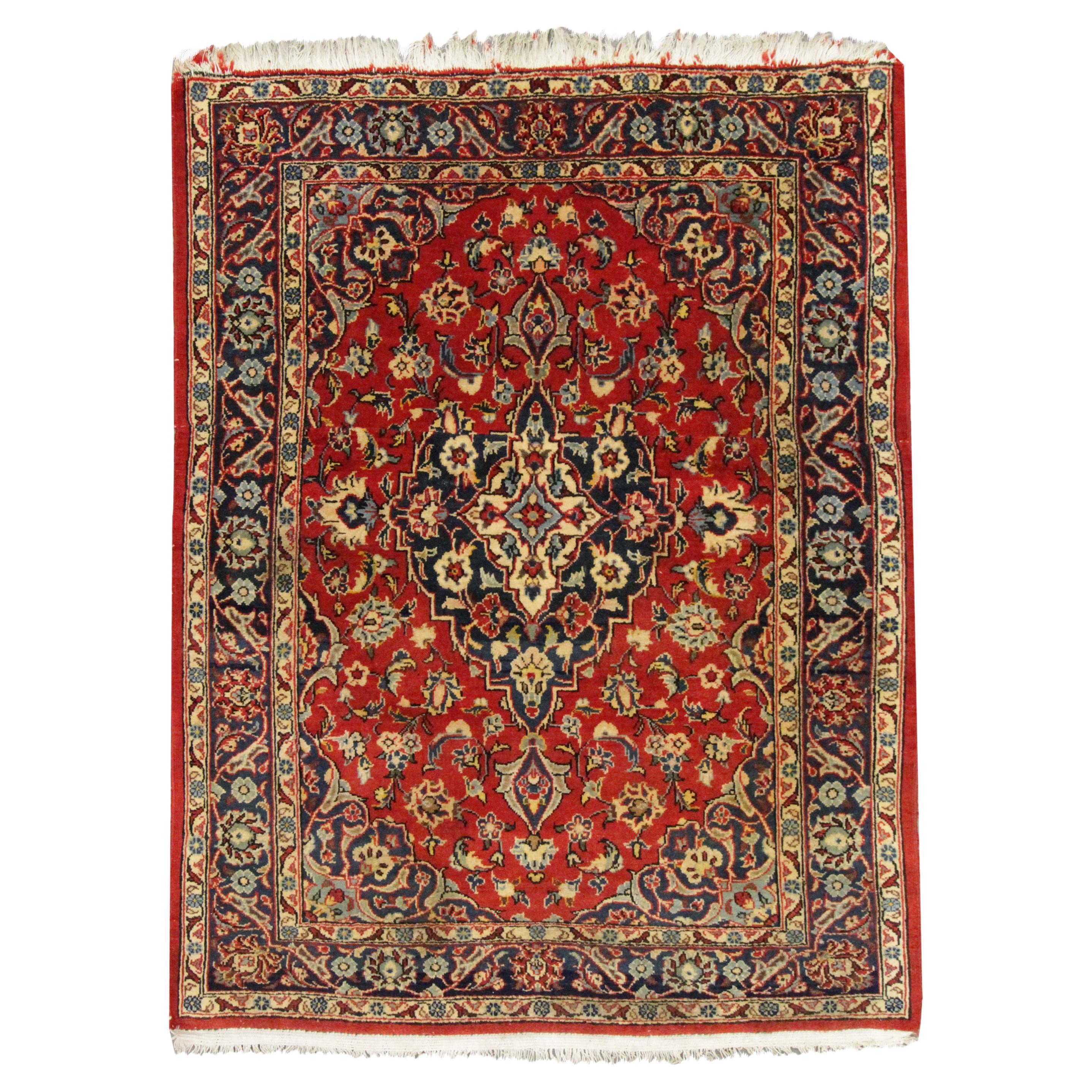 Small Living Area Rug Handwoven Red Oriental Wool Carpet Traditional