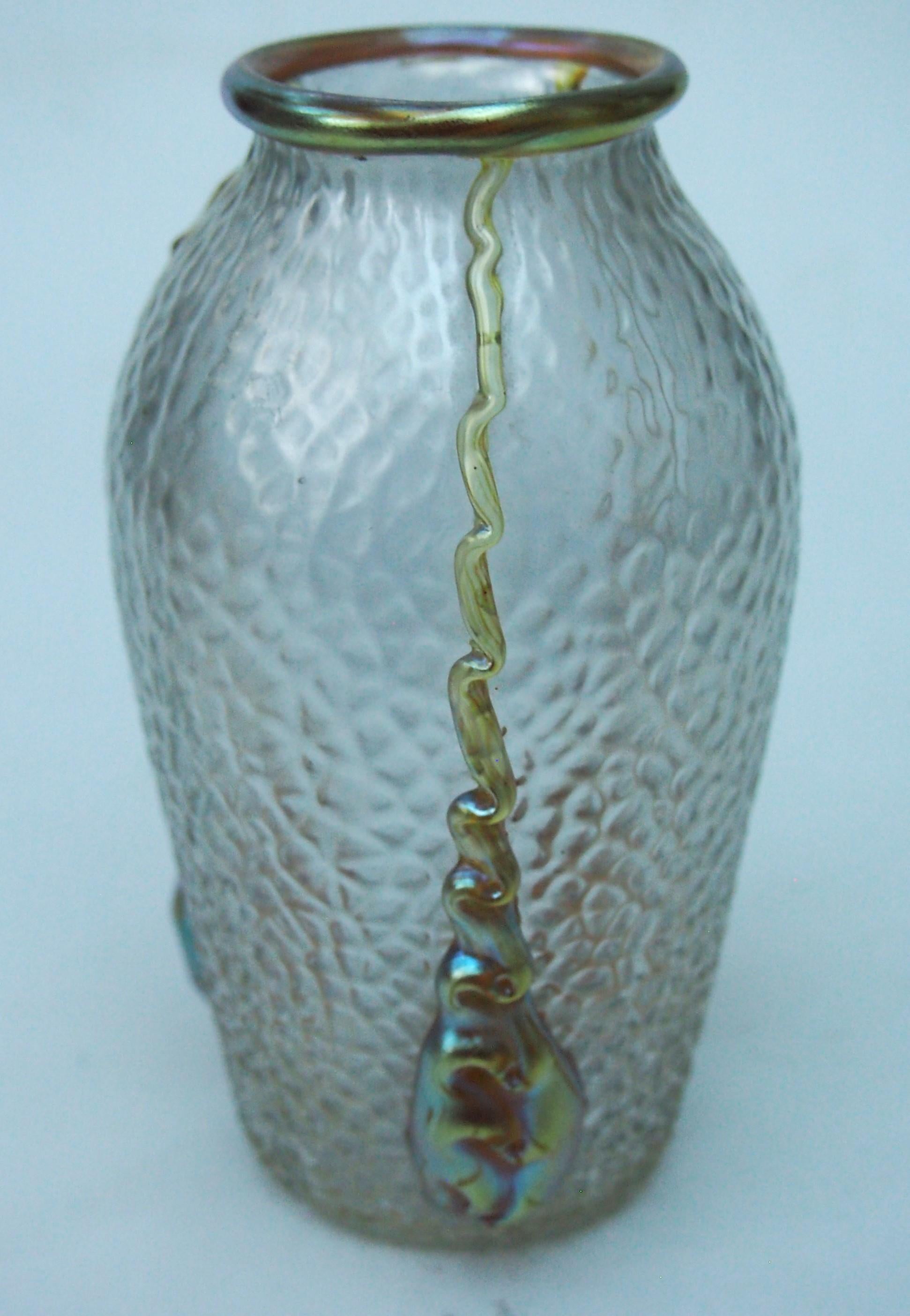 Art Nouveau Small Loetz Candia Martele Nautilus Glass Vase c1903 -Bohemian  For Sale