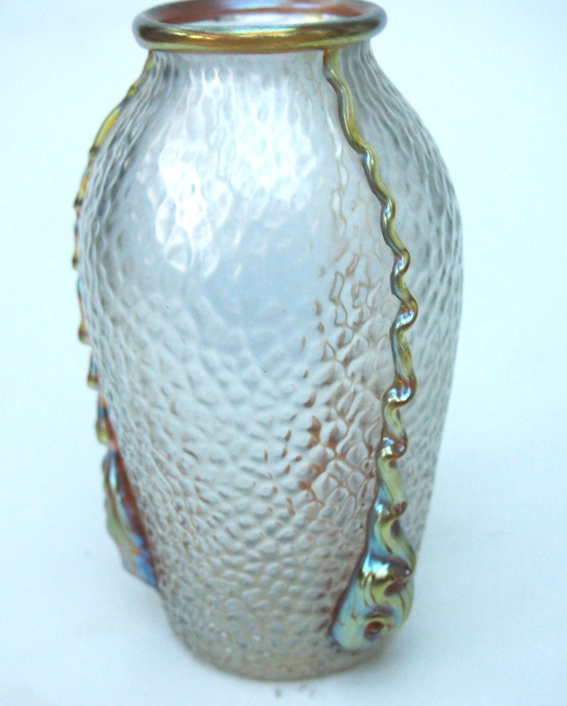 Czech Small Loetz Candia Martele Nautilus Glass Vase c1903 -Bohemian