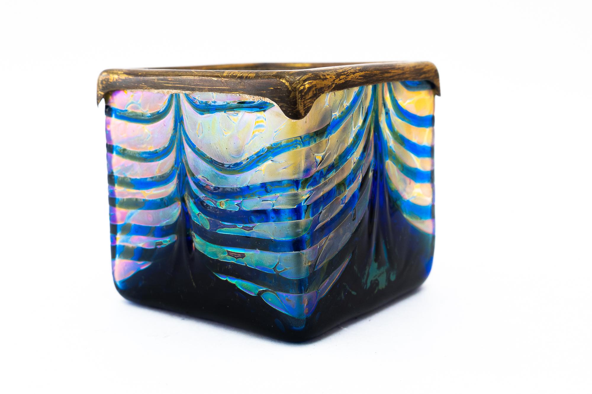Early 20th Century Small Loetz glass and brass vienna around 1910s For Sale
