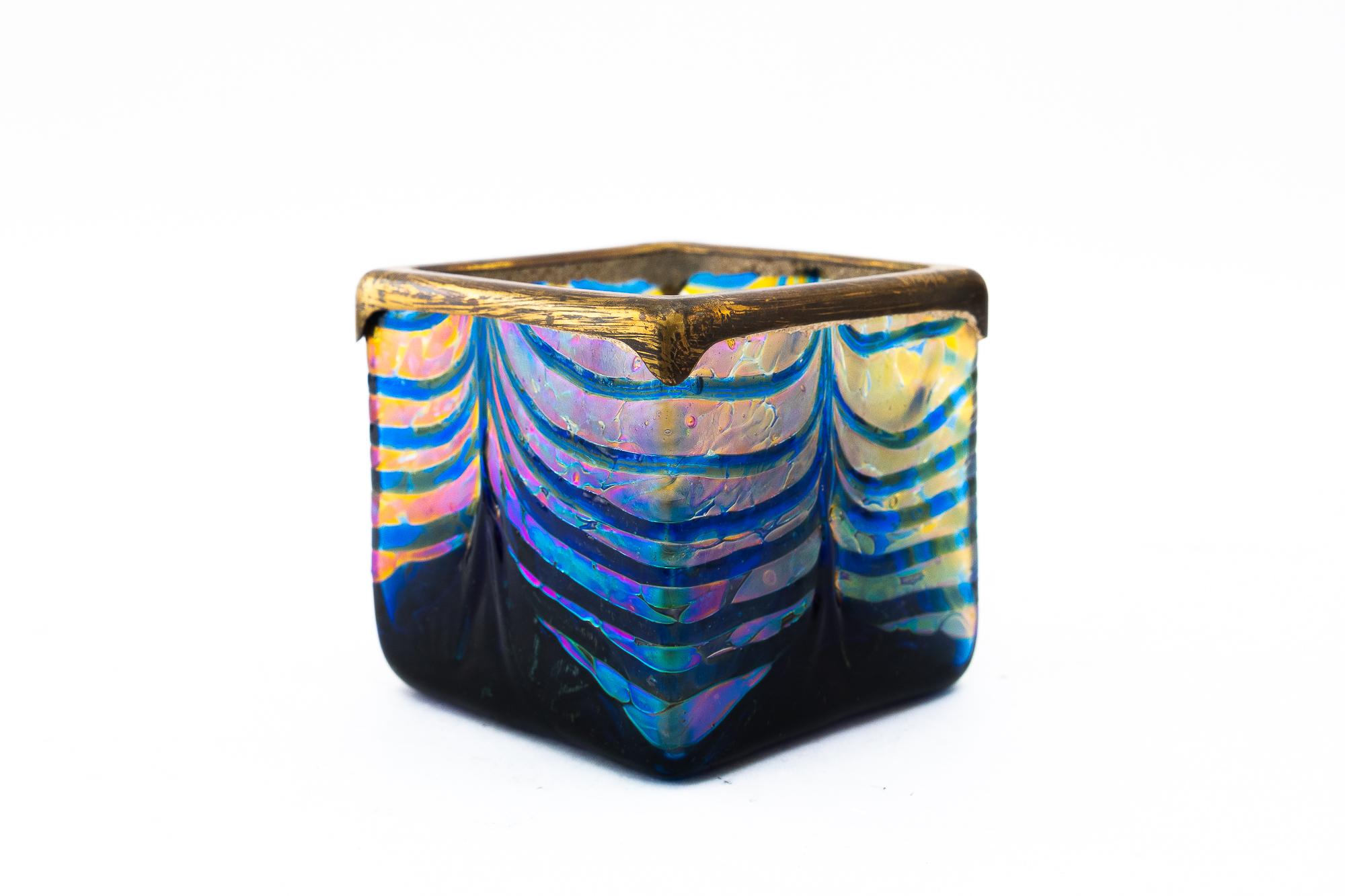Small Loetz glass and brass vienna around 1910s For Sale 1