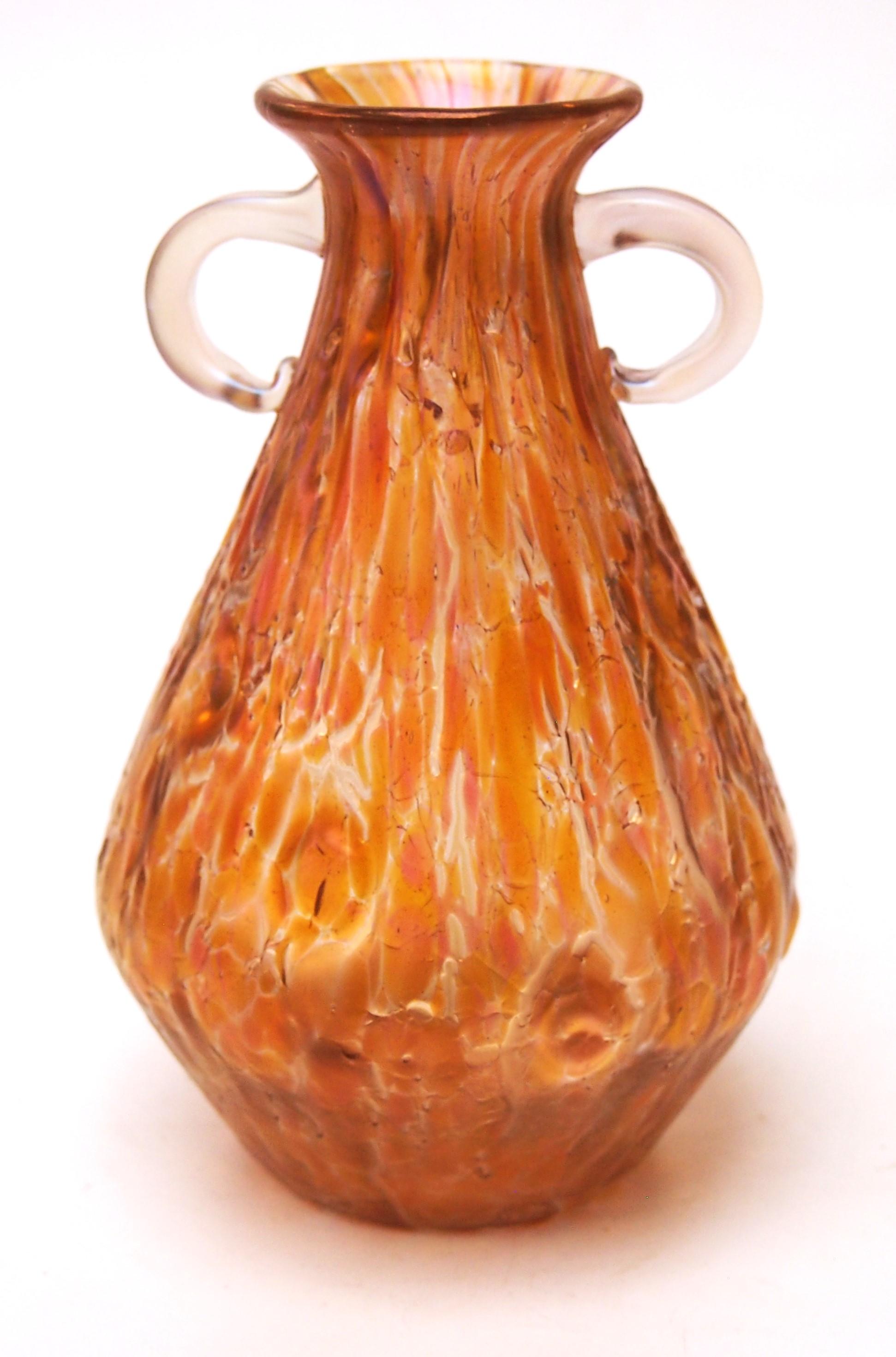 Art Nouveau Small Loetz Orange Astglas Glass Vase c1899 -Bohemian  For Sale