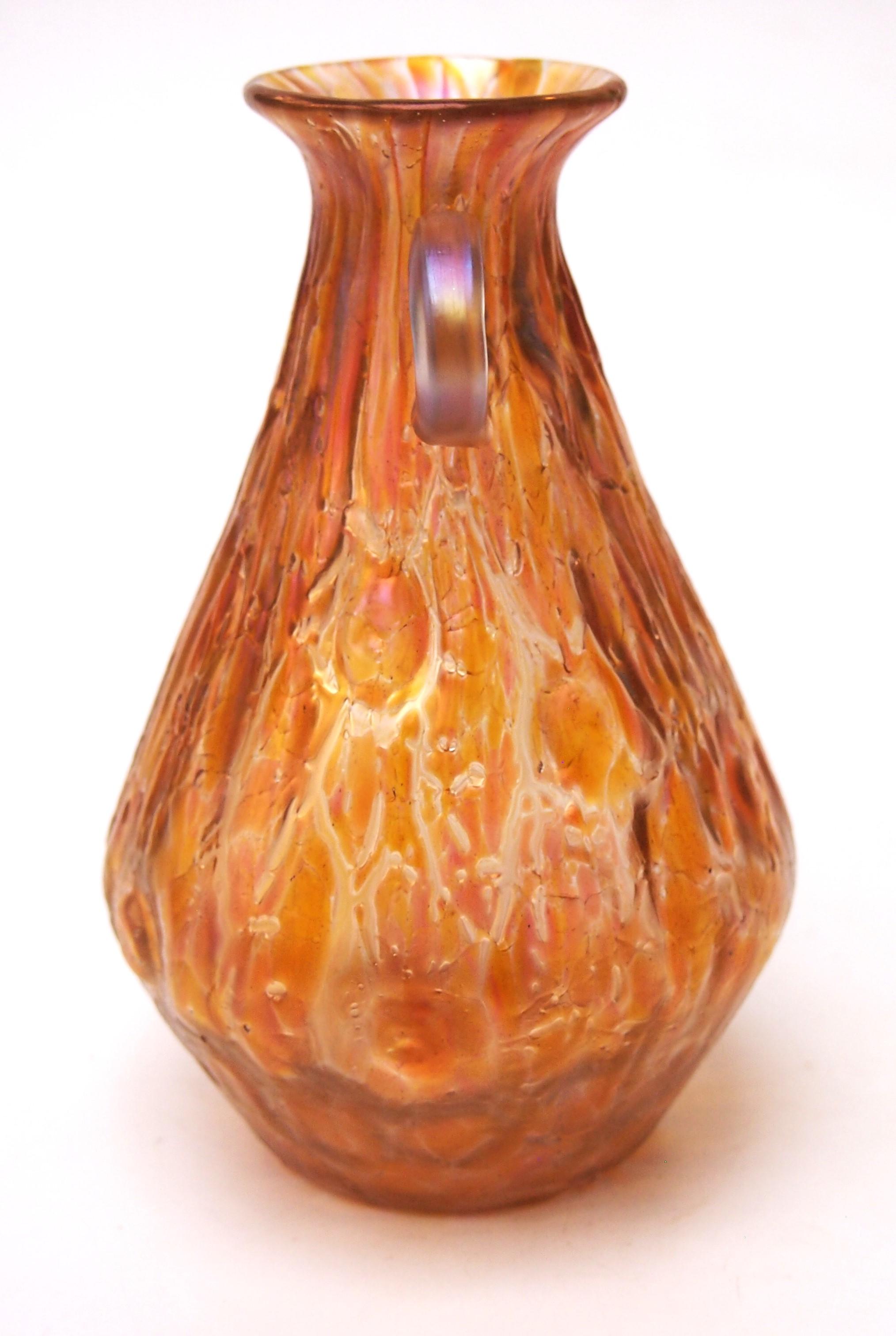 Czech Small Loetz Orange Astglas Glass Vase c1899 -Bohemian  For Sale